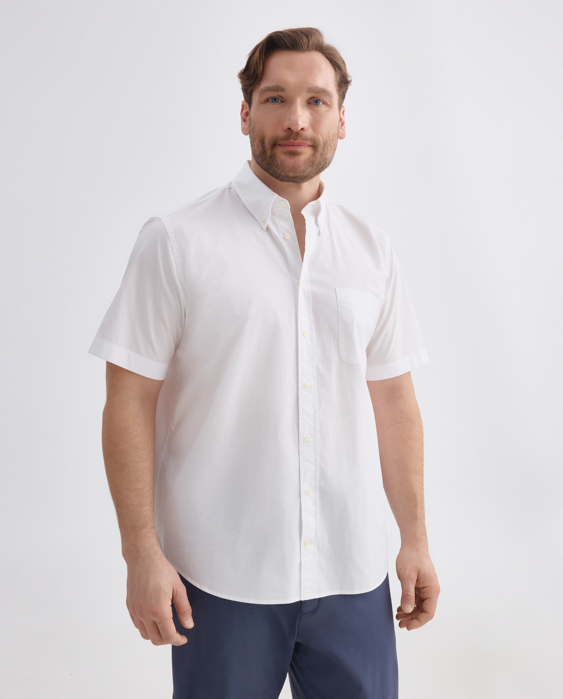 Camisa Casual de Popelina com Manga Curta Tamanhos Grandes Branco-2