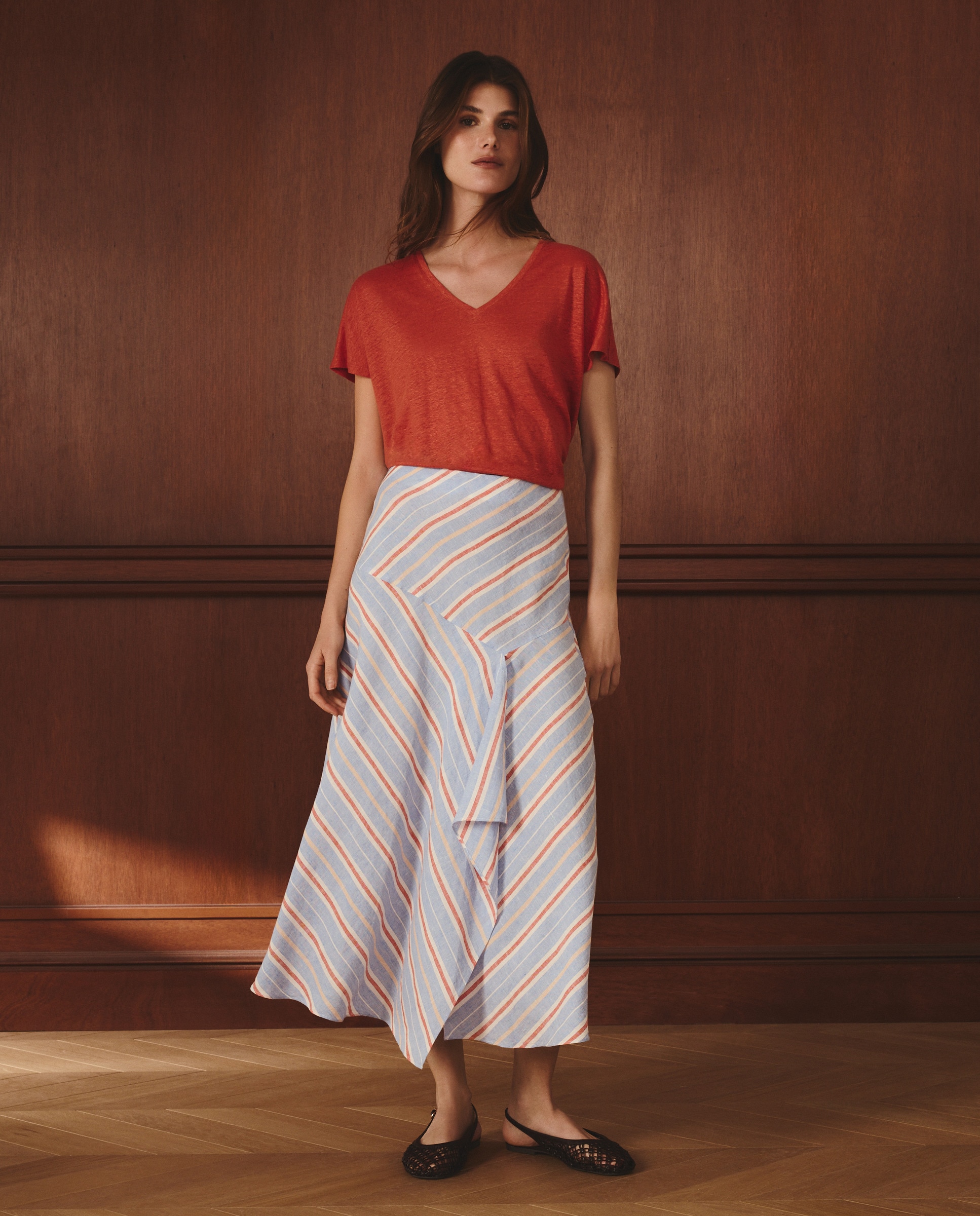 T-shirt 100% Linho com Manga Curta 630 Coral-2