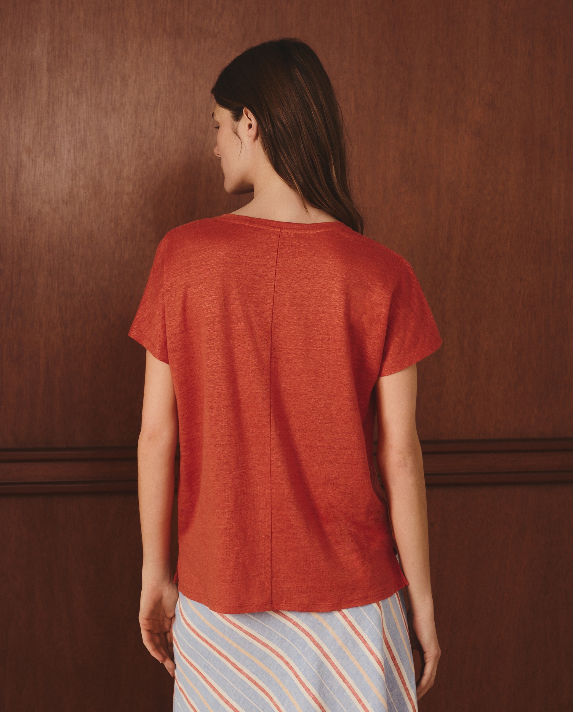 T-shirt 100% Linho com Manga Curta 630 Coral-3