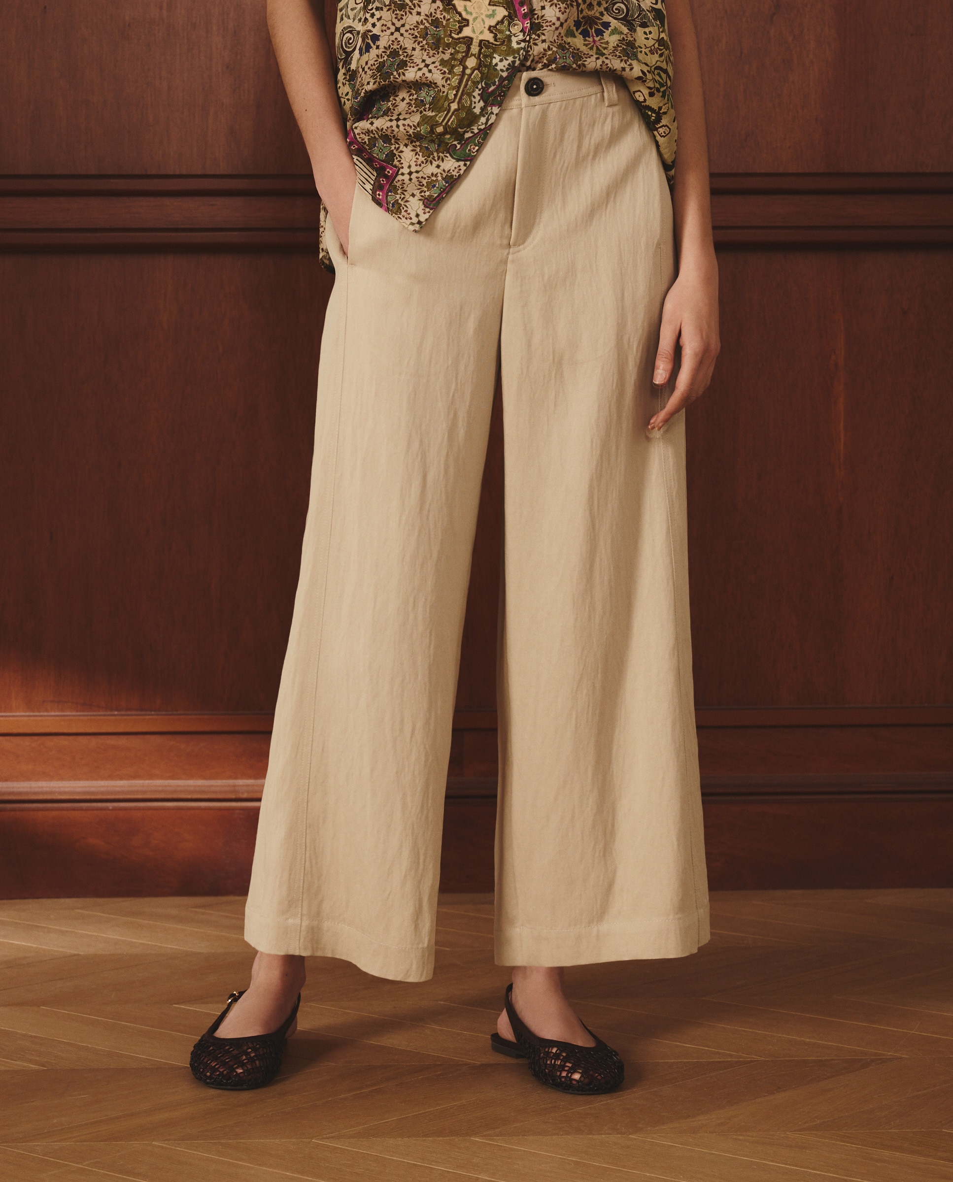 Calças cropped Bege-2