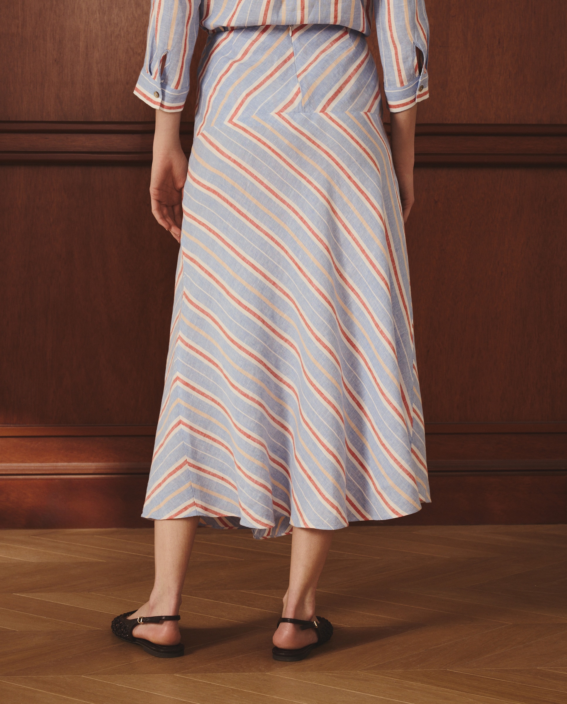 Saia de Linho às Riscas Azul-3