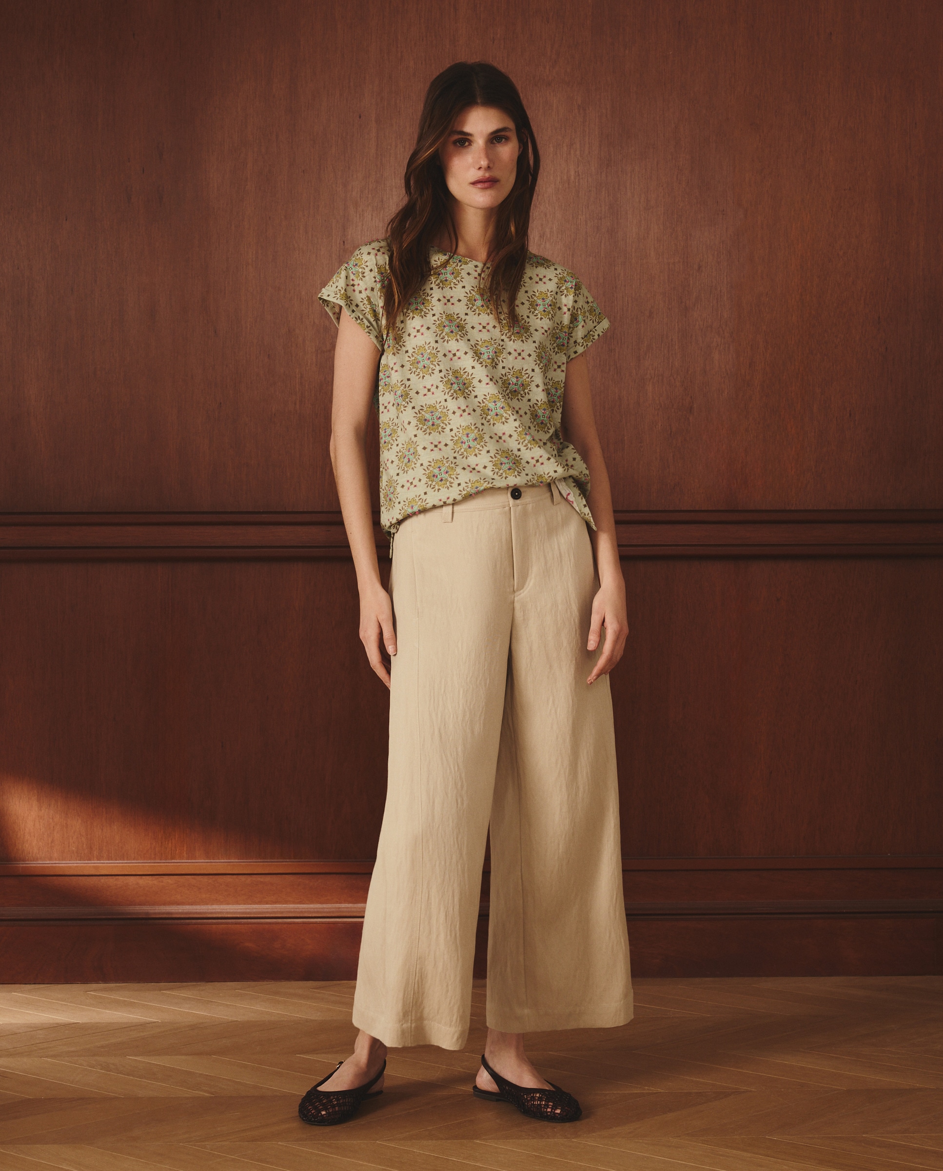 T-shirt de Manga Curta com Estampado Geométrico Verde-2