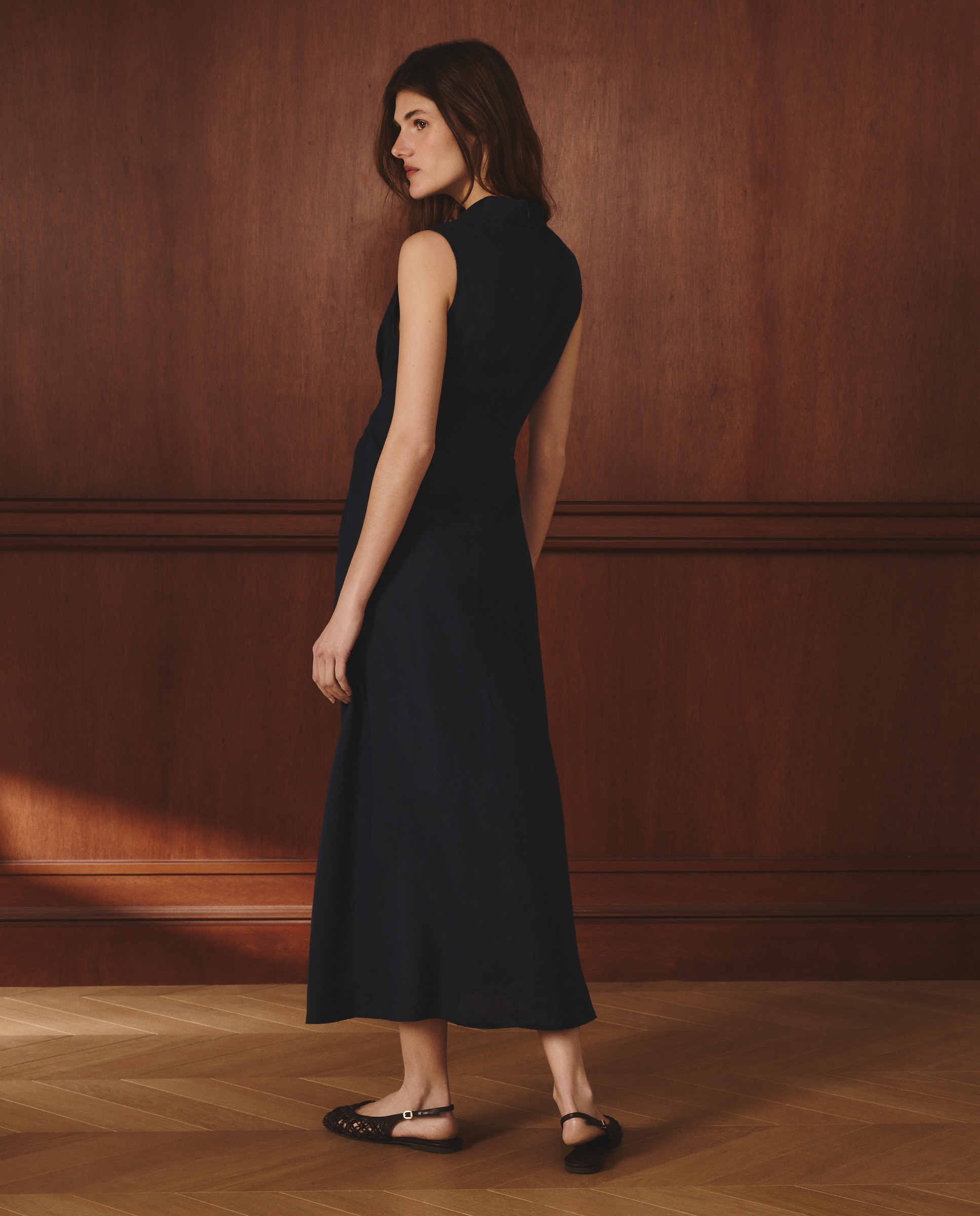 Vestido sem Mangas com Nó na Anca Azul-3