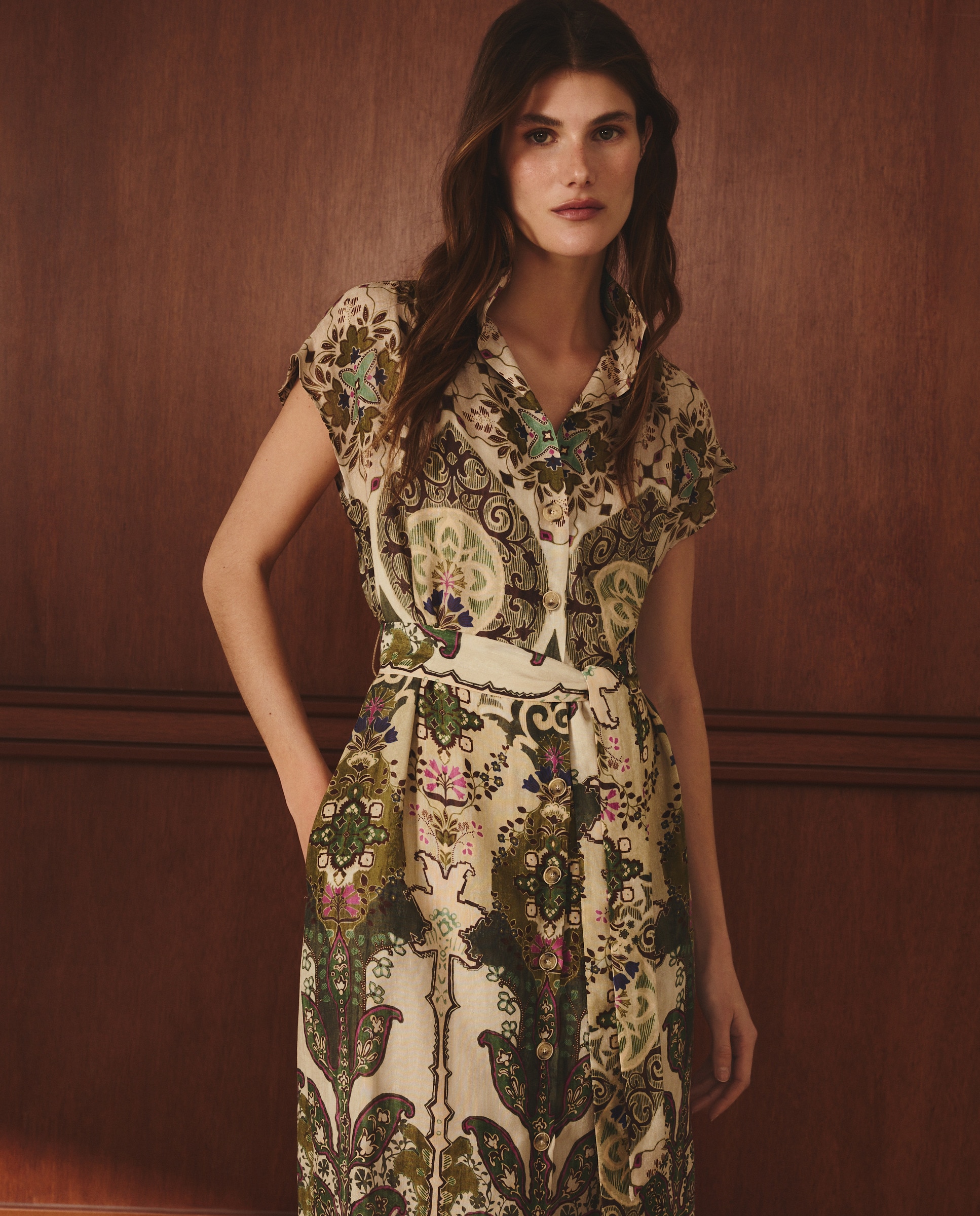 Vestido de Linho sem Mangas Verde-2