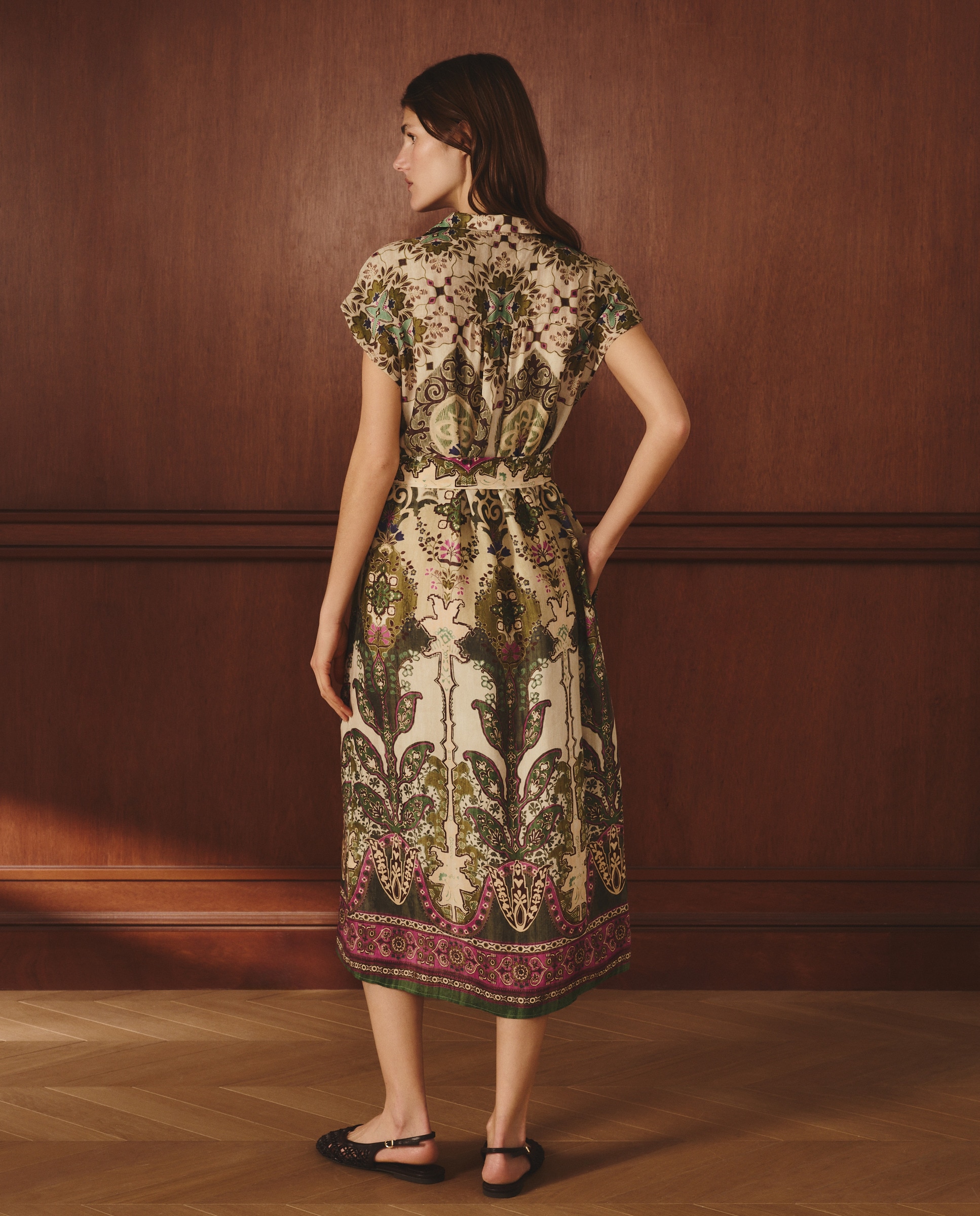 Vestido de Linho sem Mangas Verde-3