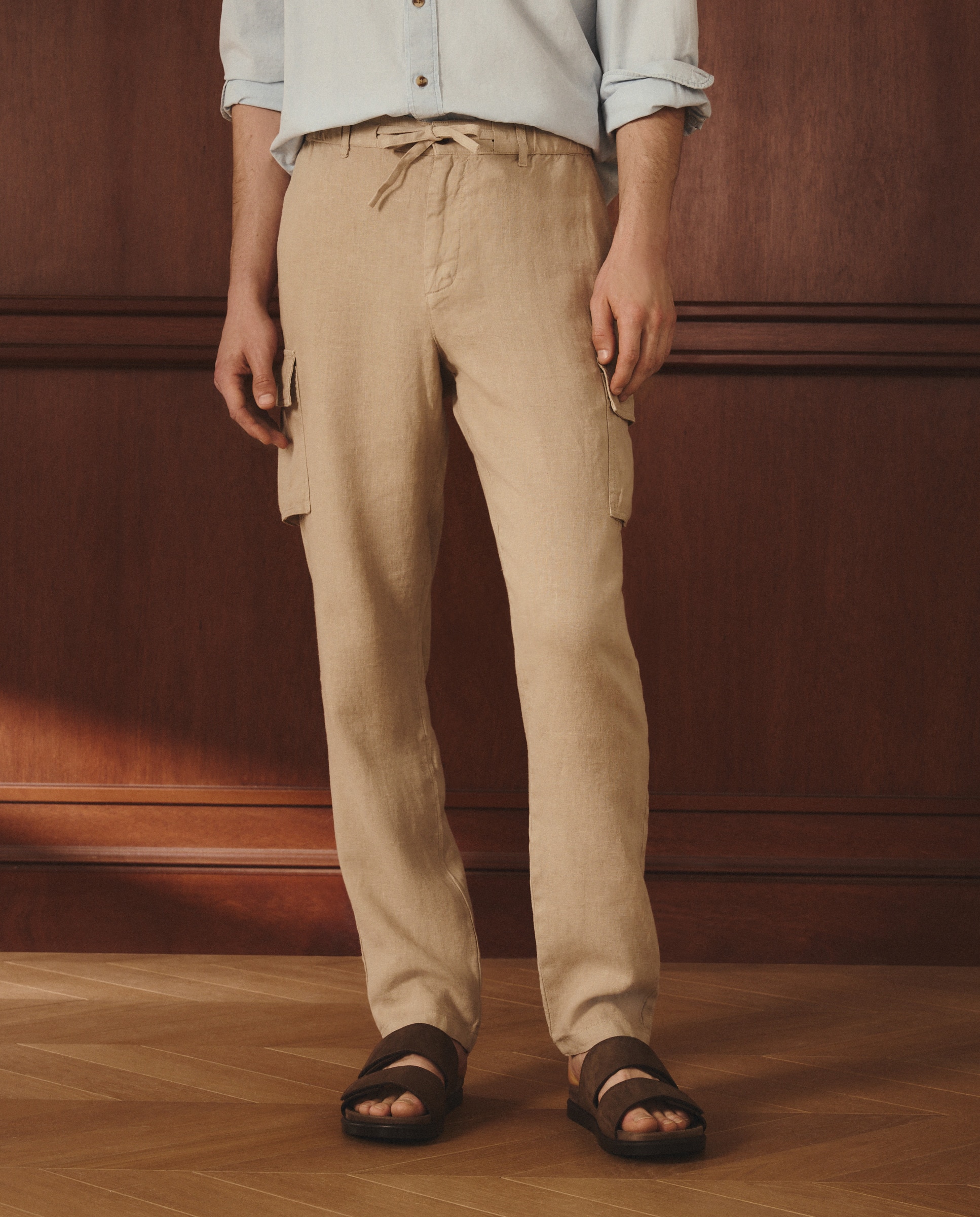 Calças Cargo de Linho Caqui-2