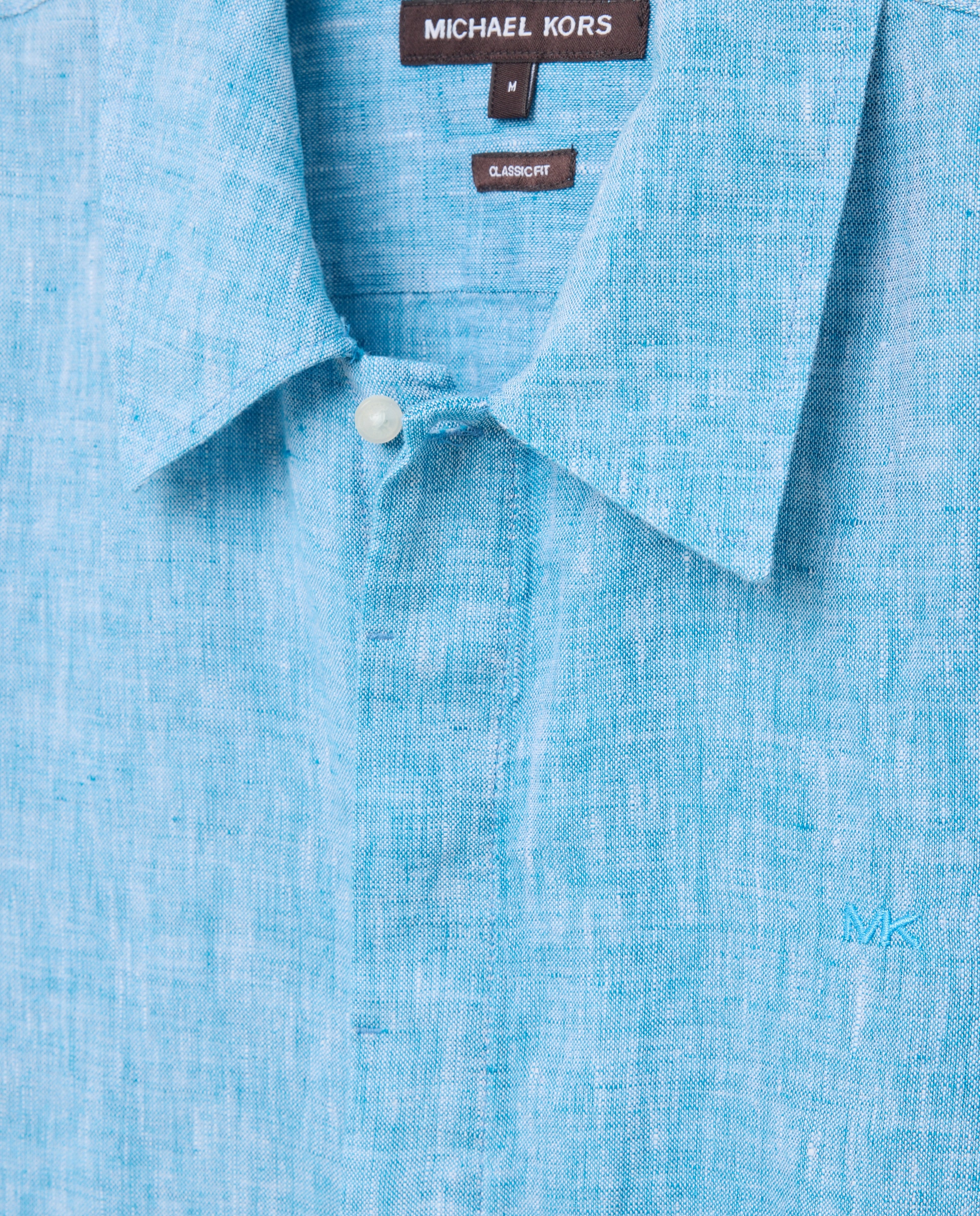 Camisa de Linho Classic Fit com Manga Curta Turquesa-5