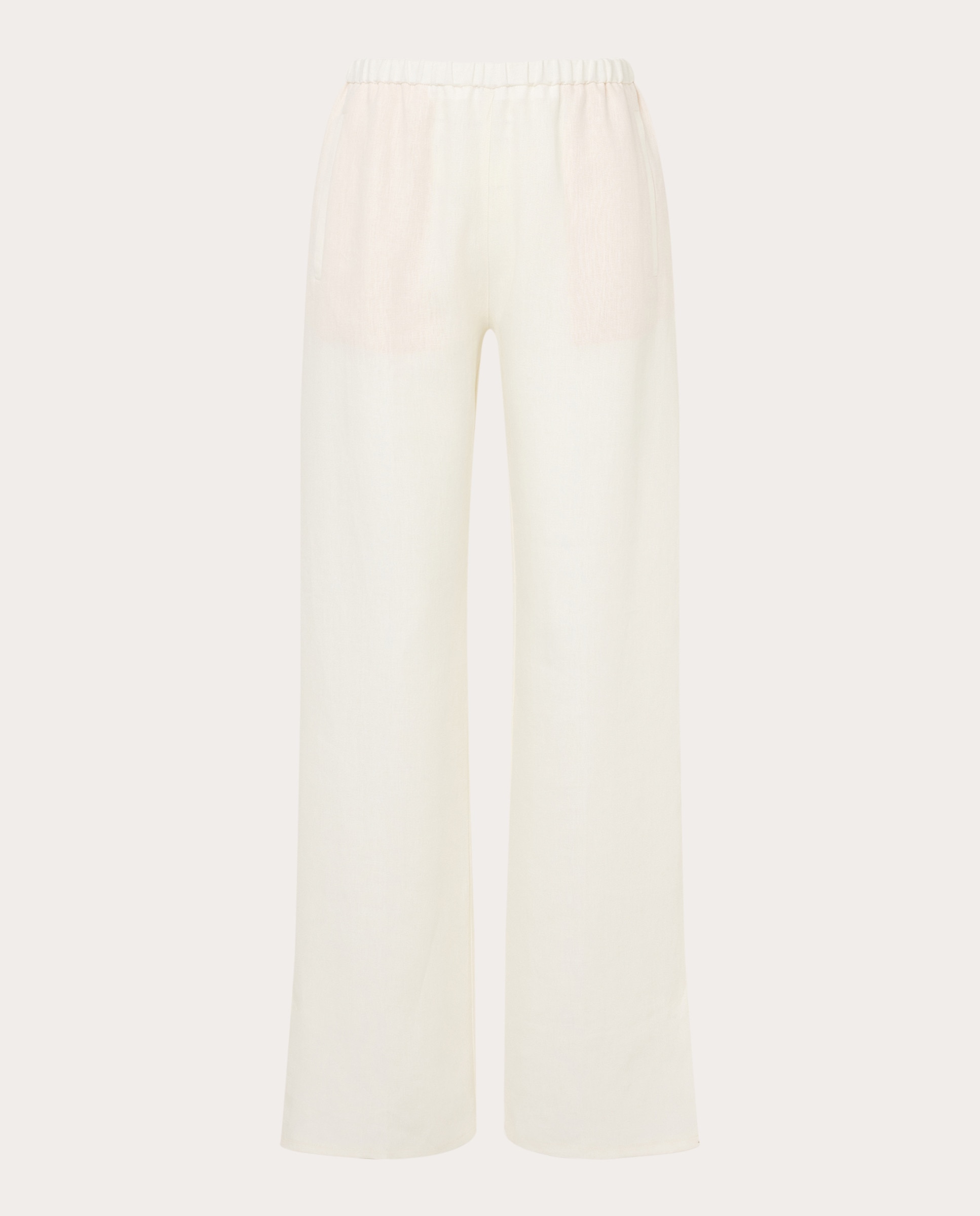 Calças Regular de Linho Branco-marfim-1