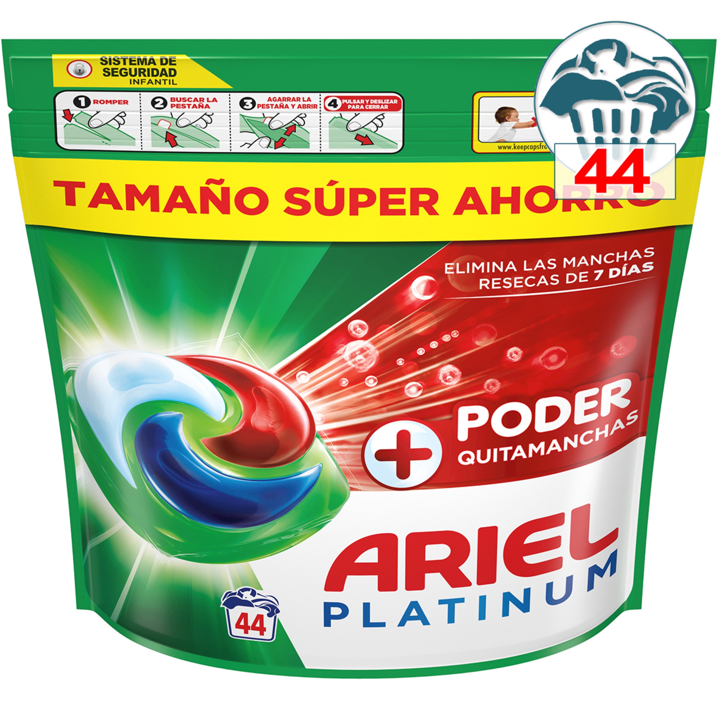 detergente cápsulas extra poder Quitamanchas Todo en 1 Pods bolsa 44 capsulas tamaño super ahorro
