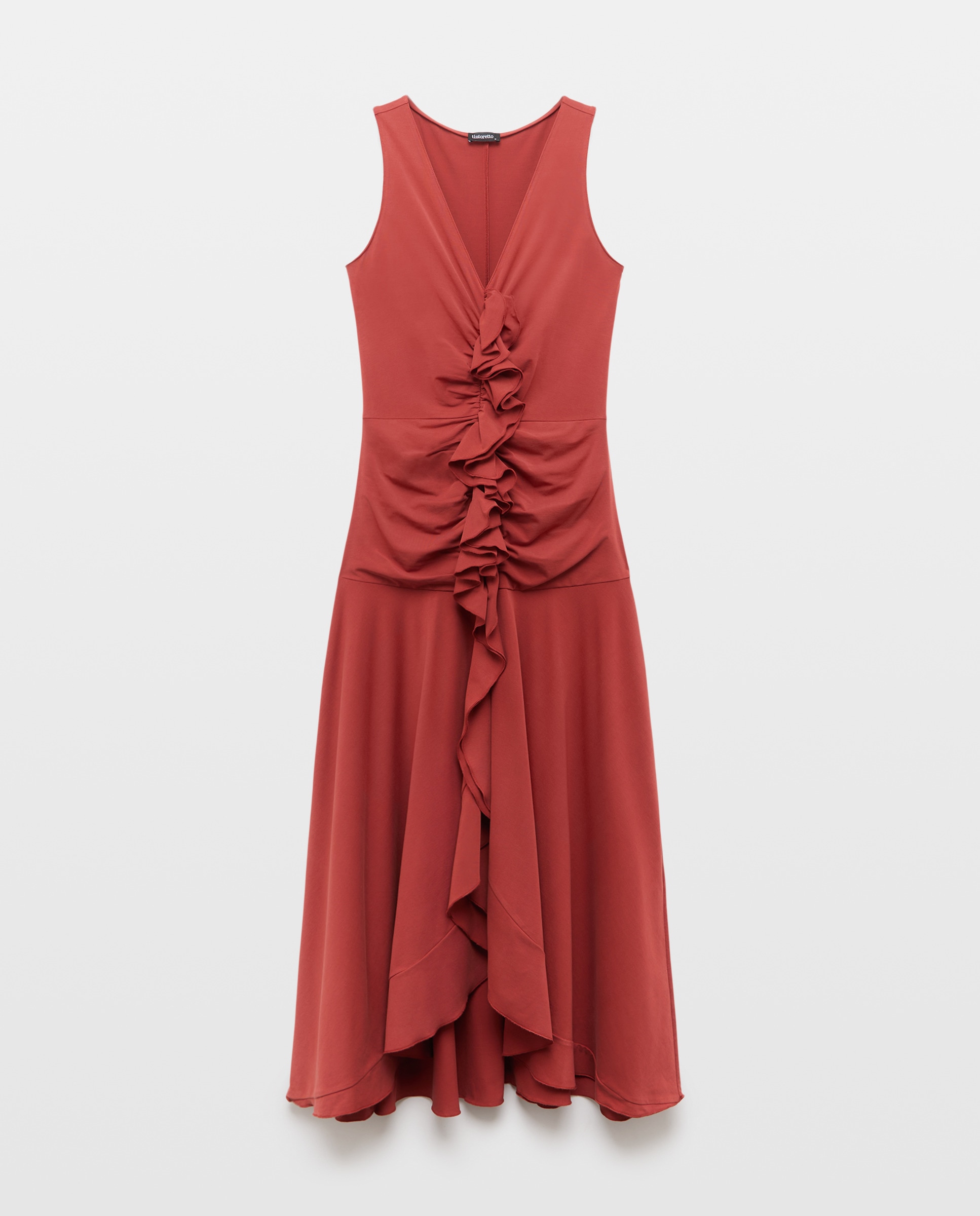 Vestido sem Mangas com Folhos Açafrão-5