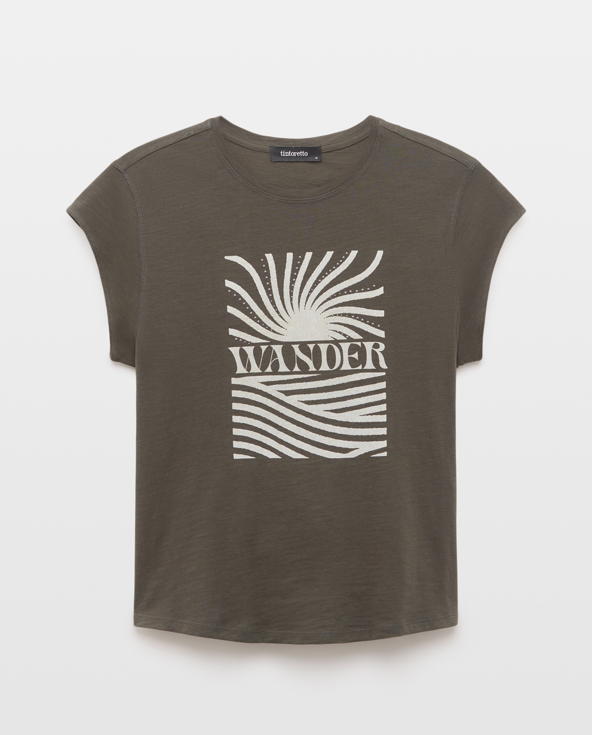 T-shirt de Manga Curta Estampada com Strass Preto-5