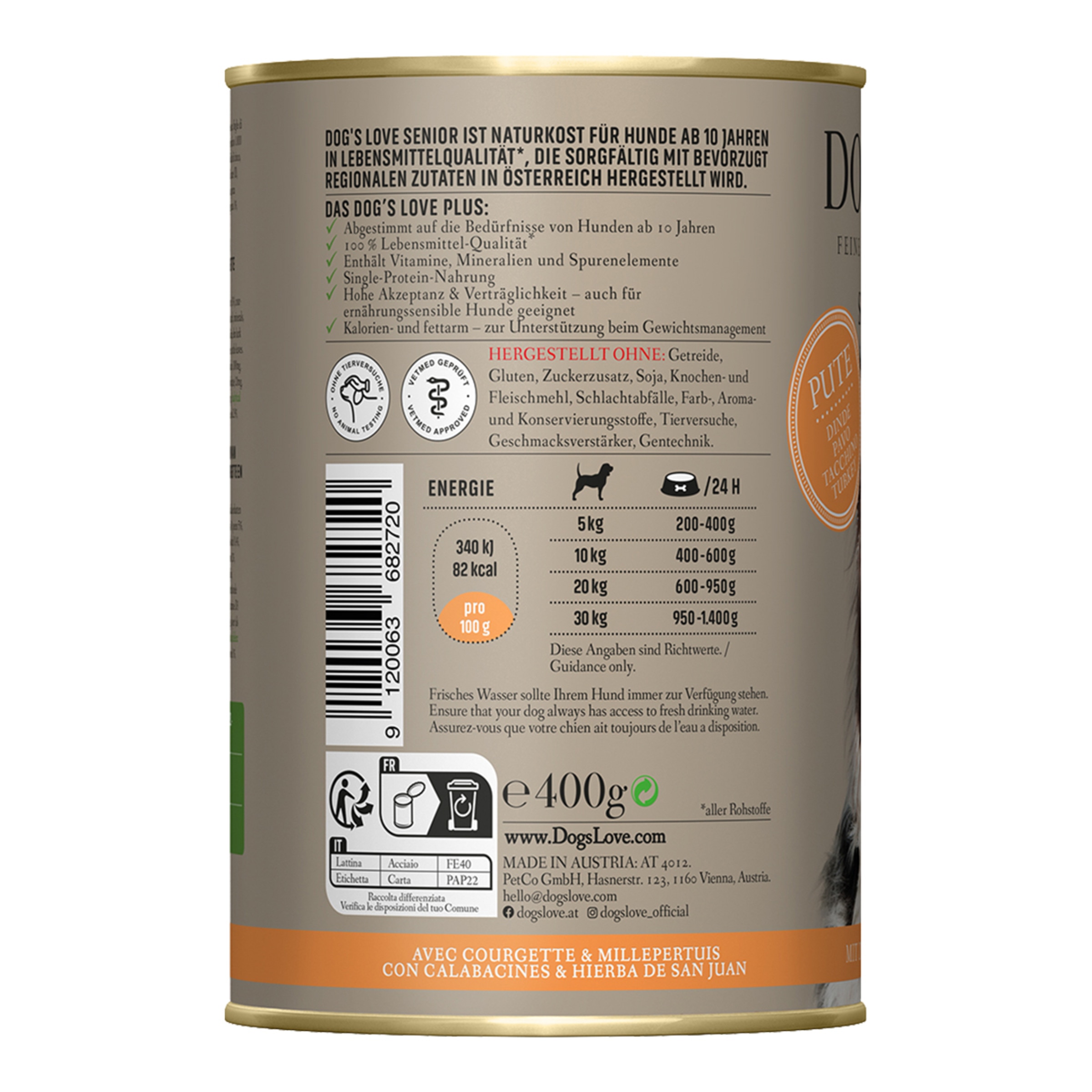 Comida húmeda para perros sénior Dog's Love light pavo sin cereales 400 g 2