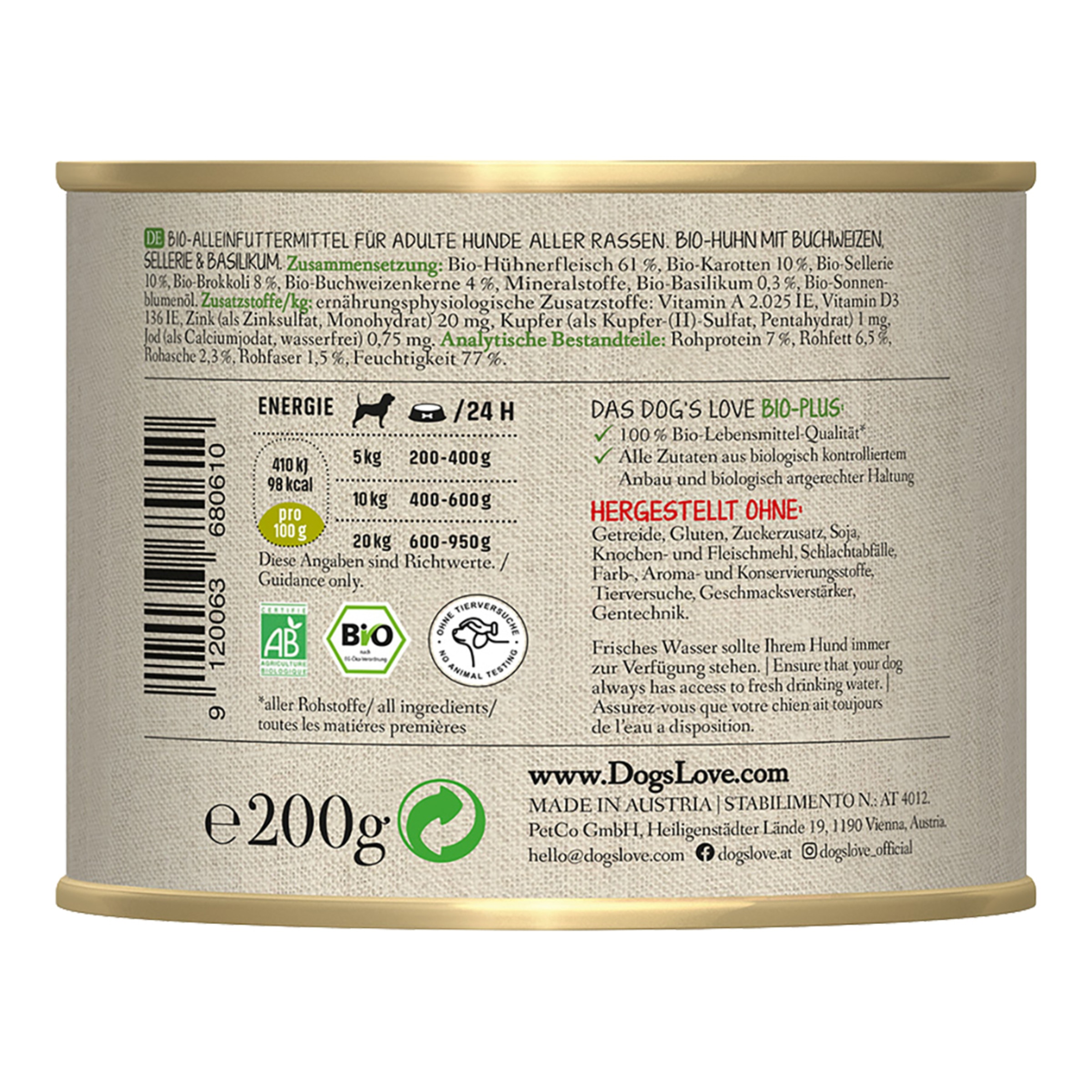 Comida húmeda para perros adultos Dog's Love Bio pollo sin cereales 200 g 2