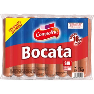 Bocata salchichas cocidas de cerdo y pollo sin gluten sin lactosa 16 piezas envase 1 kg - Campofrio