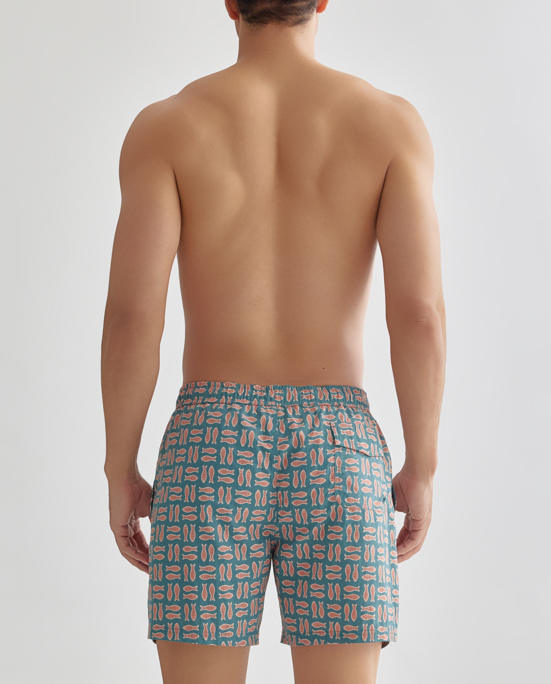 Bañador estampado sardinas hombre 530 Verde oscuro-2