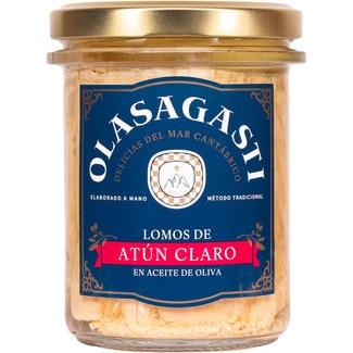 lomos de atún claro en aceite de oliva frasco 135 g neto escurrido - Olasagasti