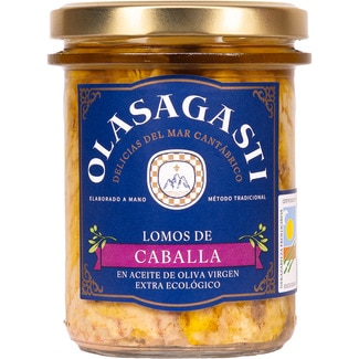 caballa en aceite de oliva virgen extra ecológico frasco 135 g neto escurrido - Olasagasti