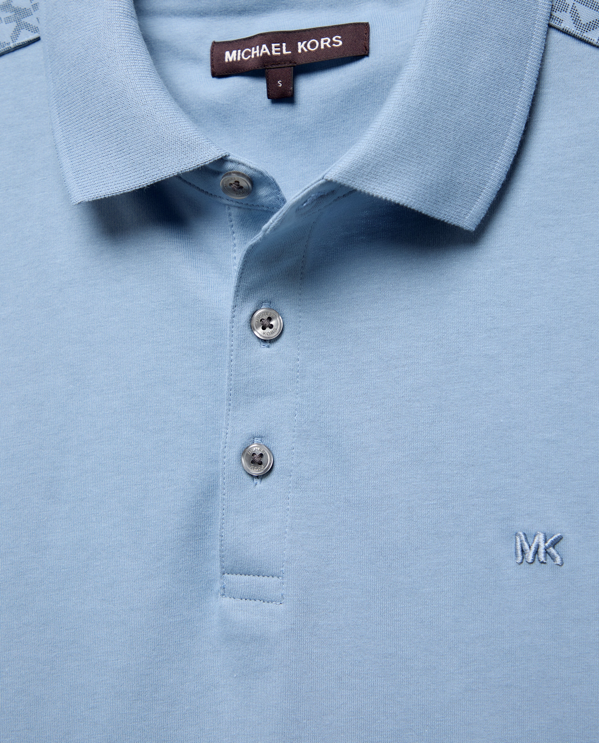 Polo de Manga Curta com Rebordo Decorativo Lateral com Logótipos Azul-claro-2