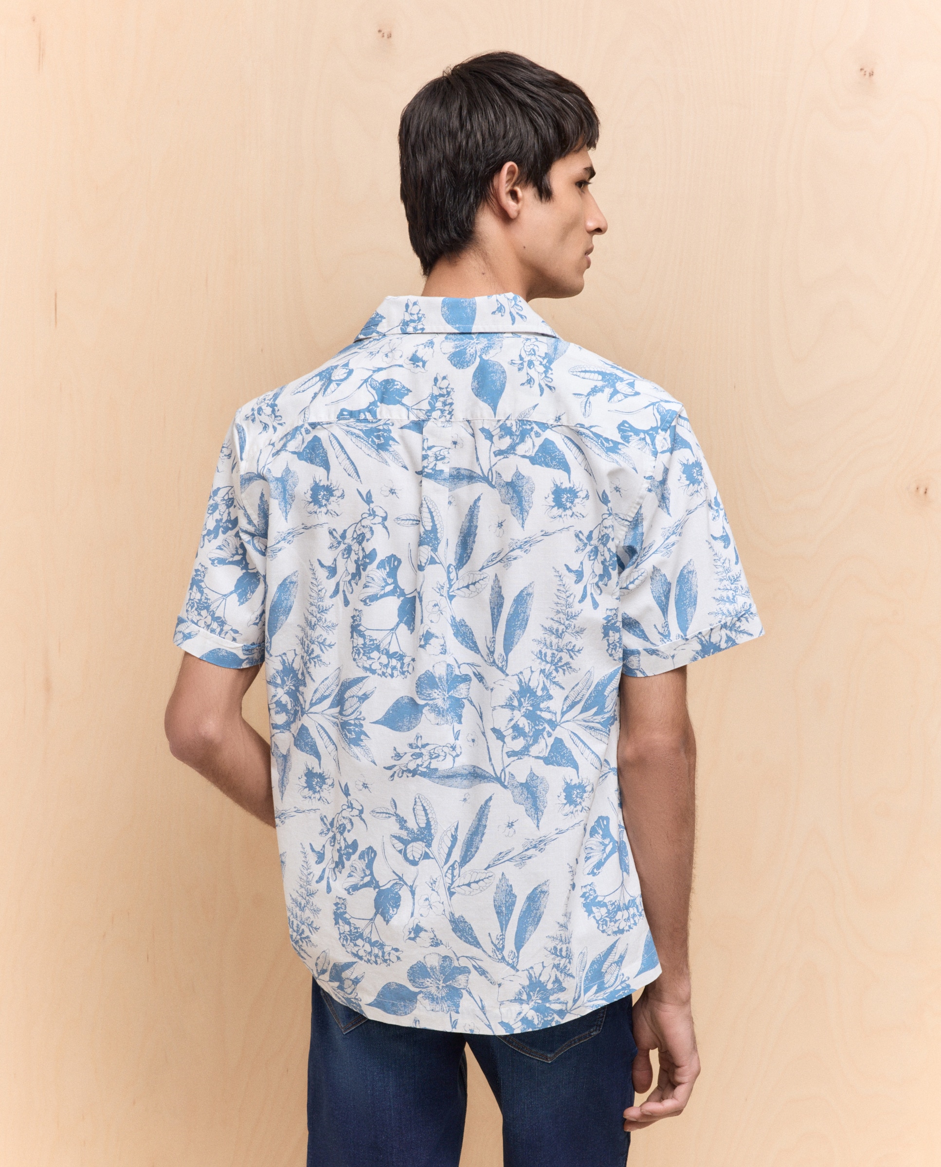 Camisa Bowling com Manga Curta e Estampado Floral 400 Azul-2