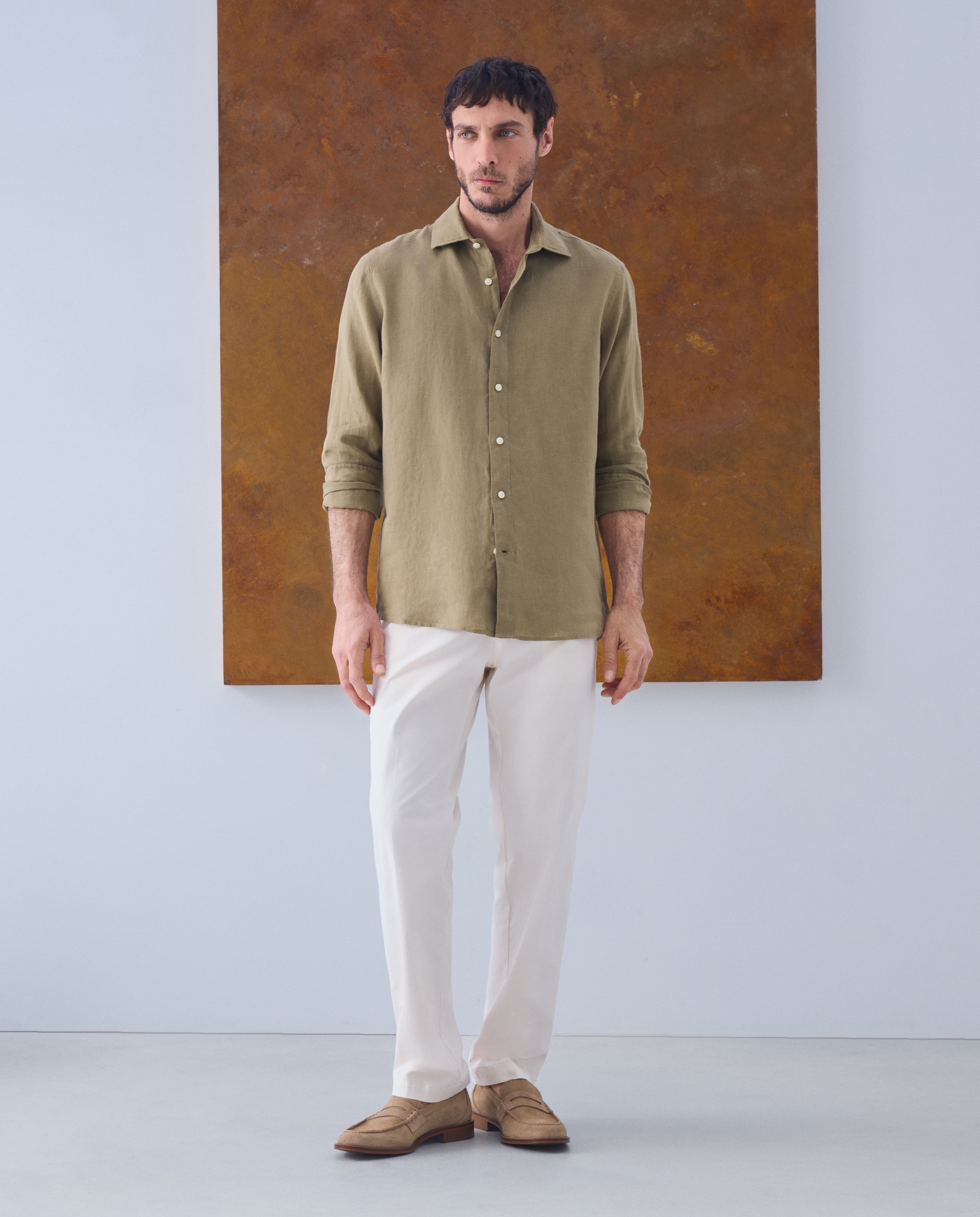 Camisa de Linho Lisa Amarelo-2