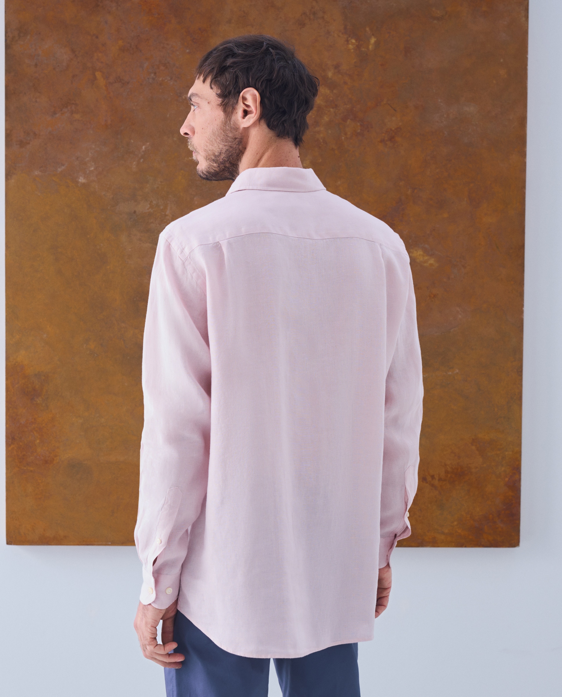 Camisa de Linho Lisa Rosa-3