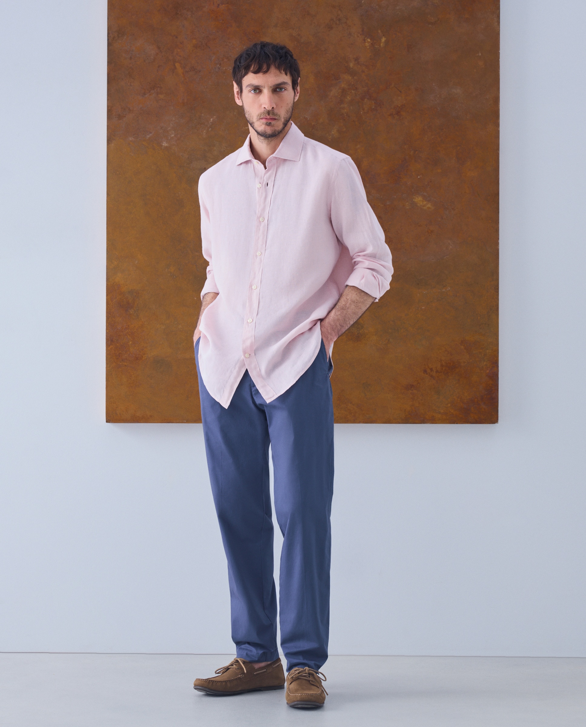 Camisa de Linho Lisa Rosa-2