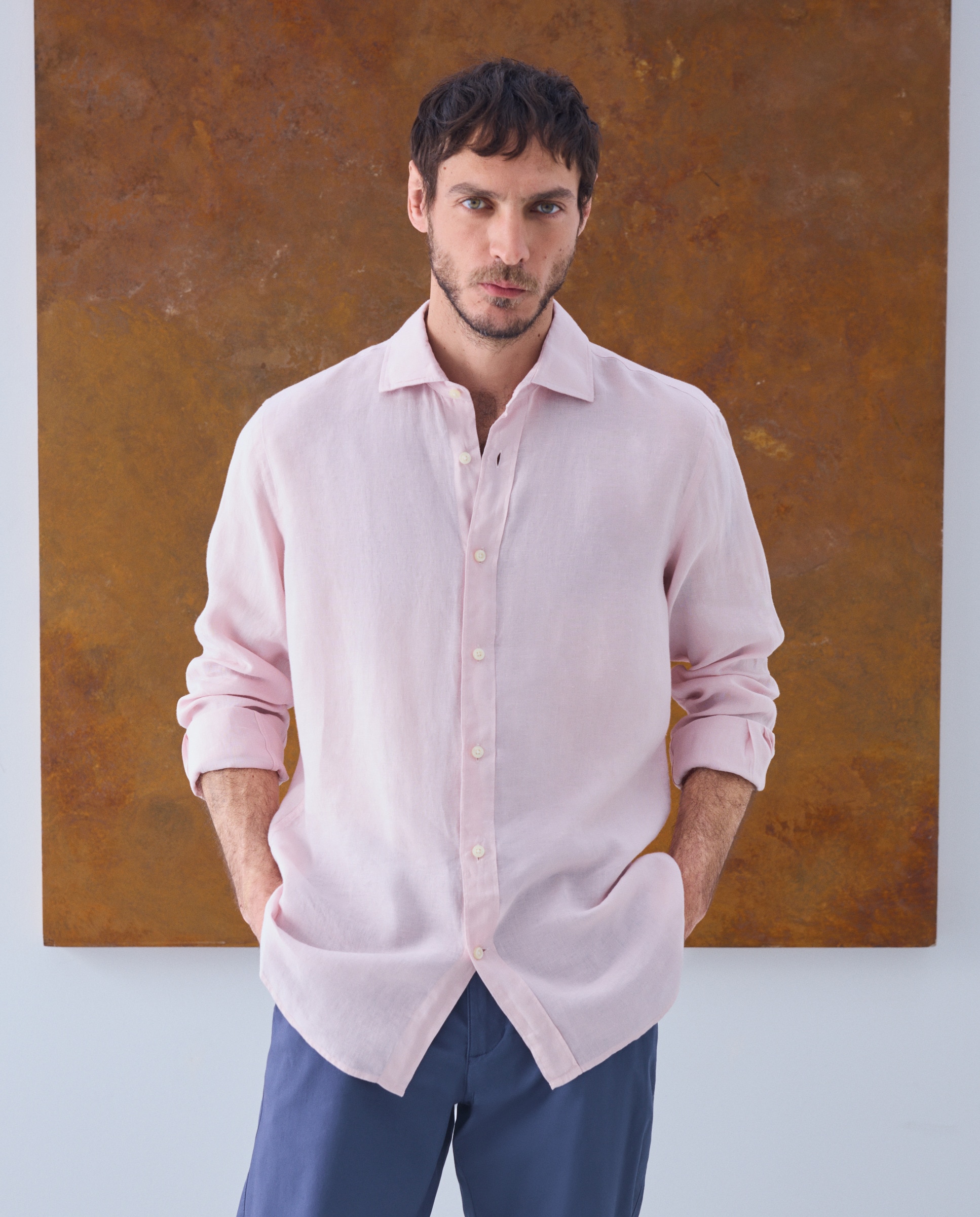 Camisa de Linho Lisa Rosa-1