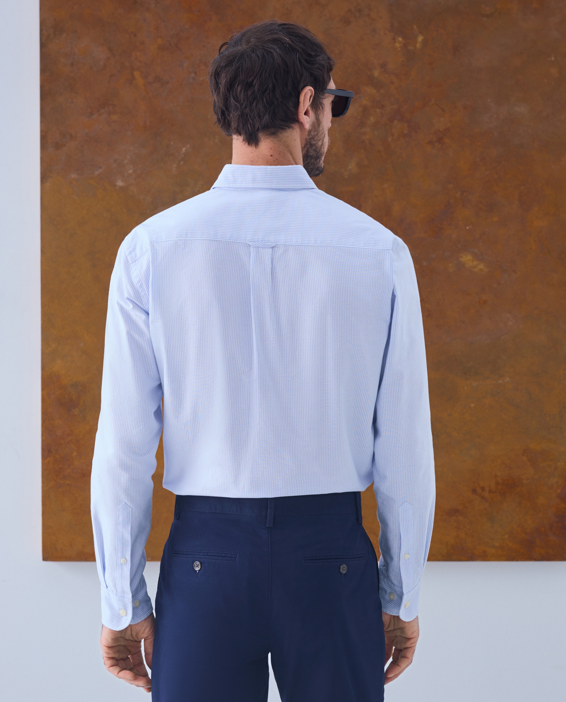 Camisa Casual Classic Fit com Risca Oxford Azul-claro-3