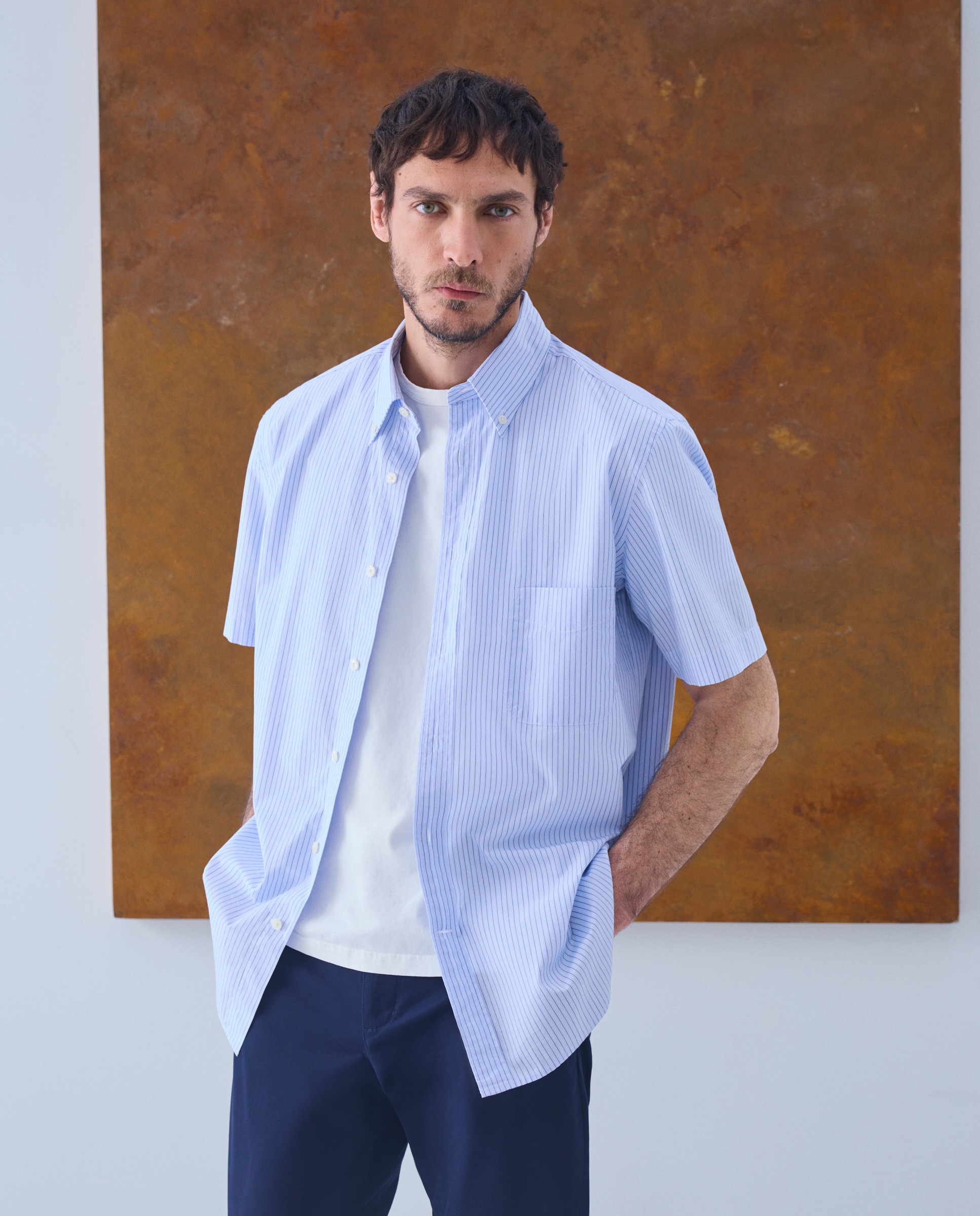 Imagem 0 de Camisa Casual de Popelina com Manga Curta