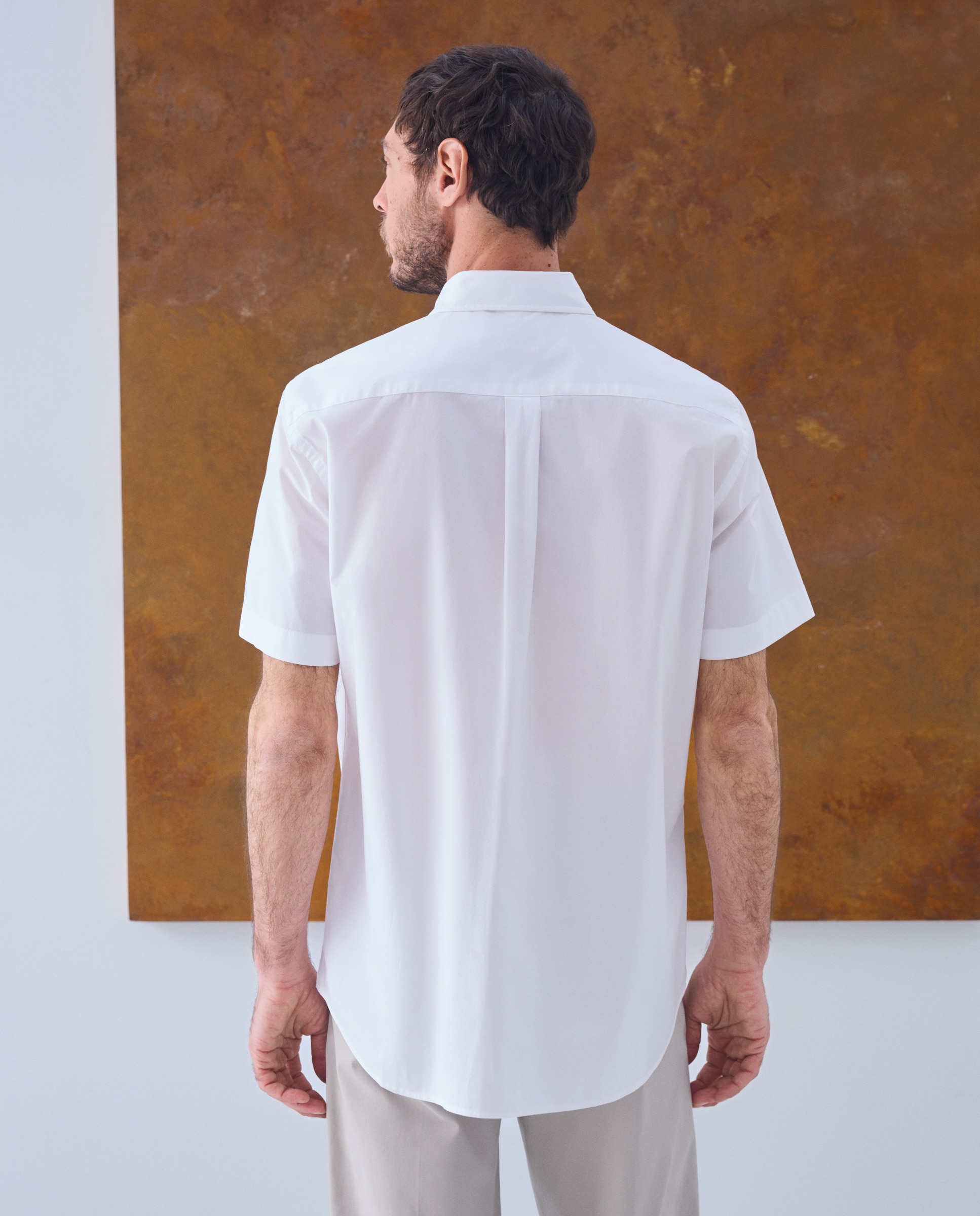 Camisa Casual de Popelina com Manga Curta Branco-3