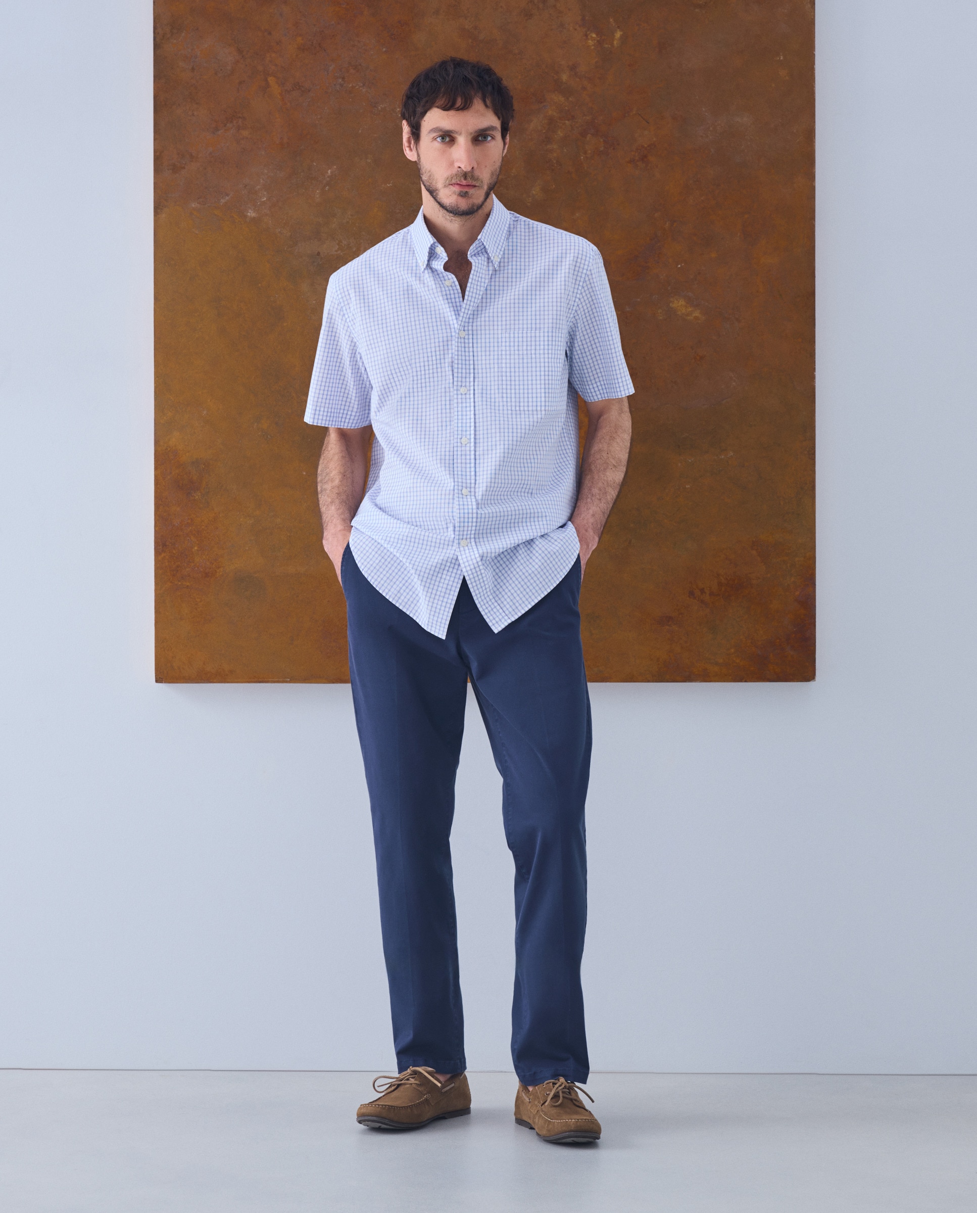 Camisa Casual de Popelina com Manga Curta Azul-marinho-2