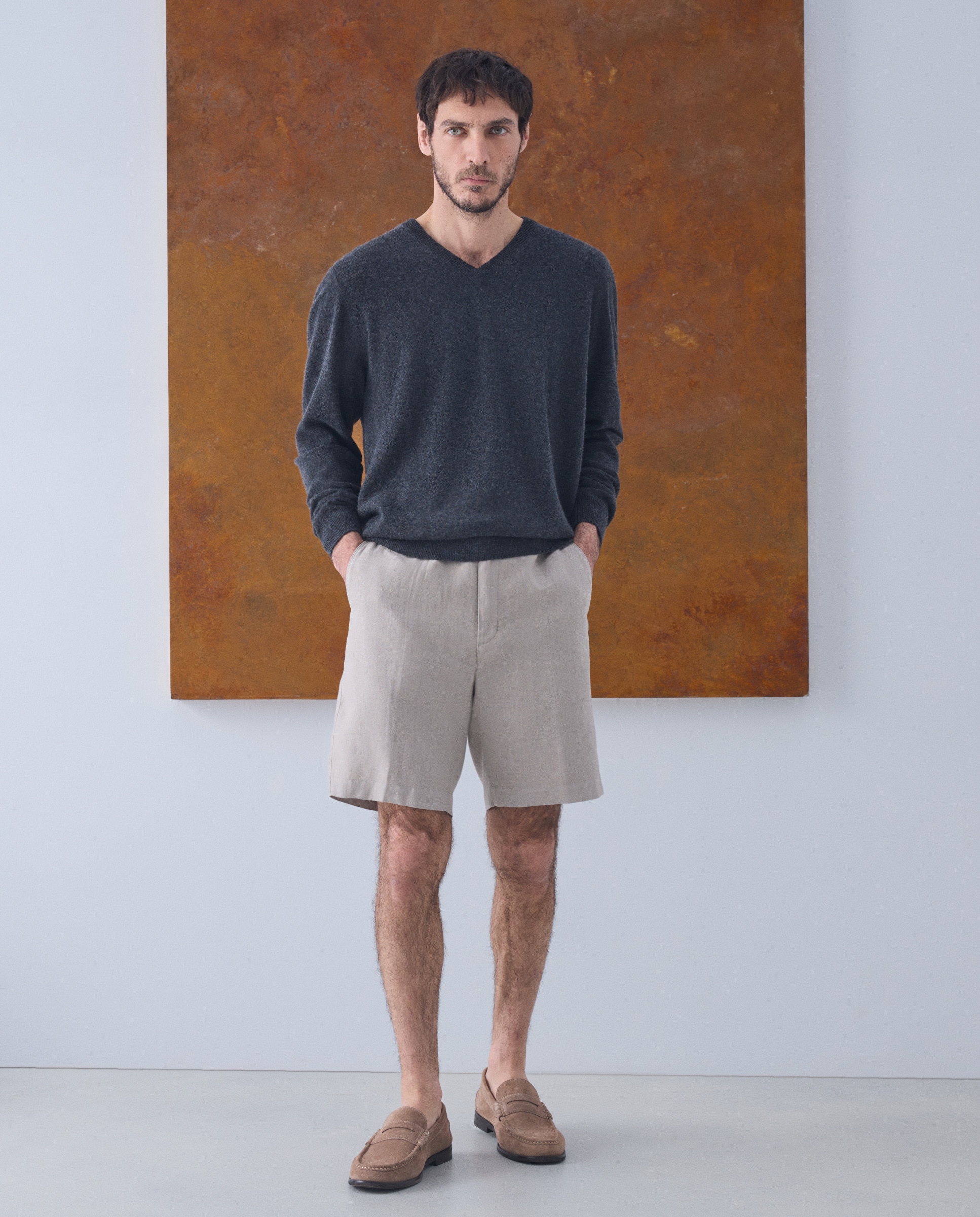Jersey de hombre de cuello pico liso cashmere - Emidio Tucci - Gris oscuro Gris oscuro-2
