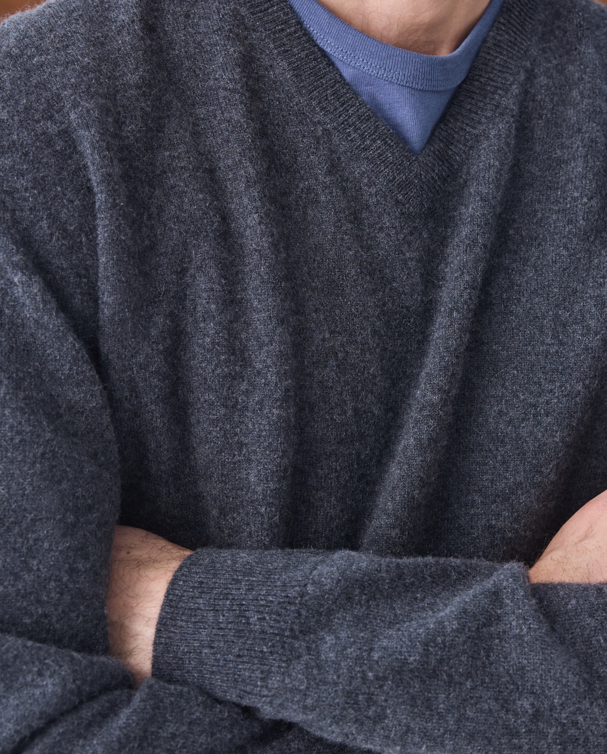 Jersey de hombre de cuello pico liso cashmere - Emidio Tucci - Gris oscuro Gris oscuro-4