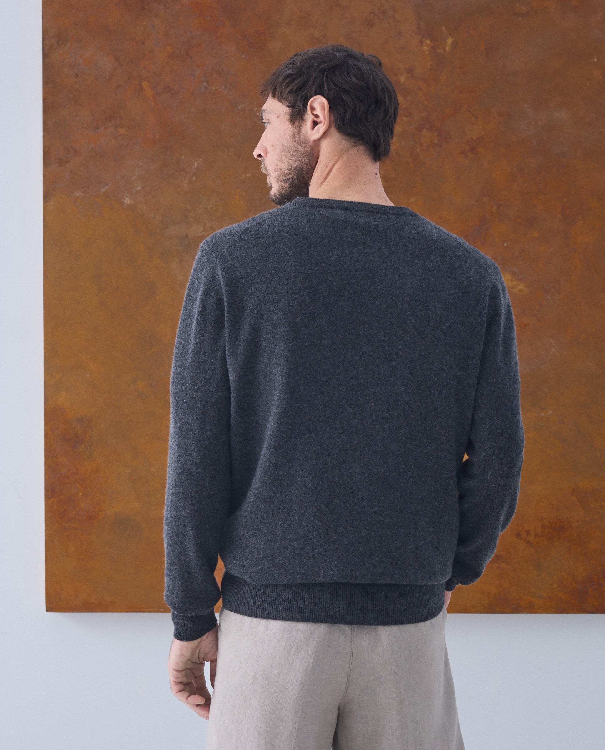 Jersey de hombre de cuello pico liso cashmere - Emidio Tucci - Gris oscuro Gris oscuro-3