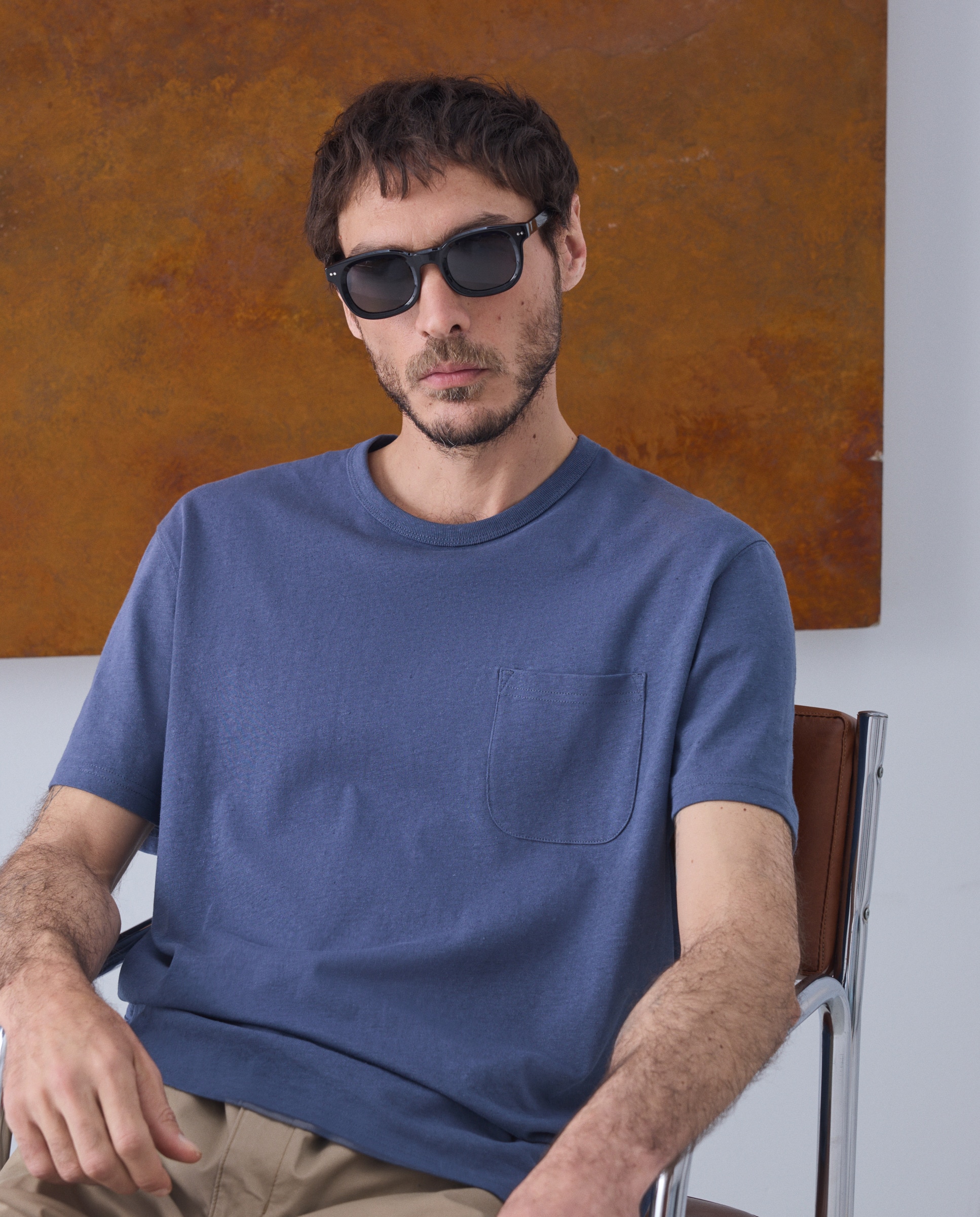 Imagem 0 de T-shirt Liso de Algodão e Linho com Gola Redonda