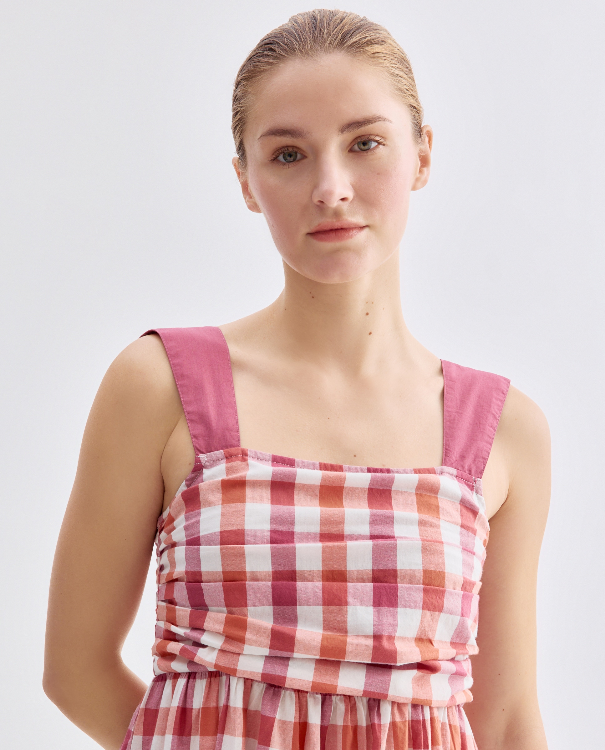 Vestido de mujer de cuadros con tirantes a contraste Rojo-2