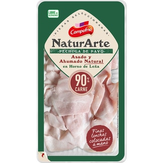NaturArte pechuga de pavo asado y ahumado natural en horno de leña envase 90 g sin gluten sin lactosa - Campofrio