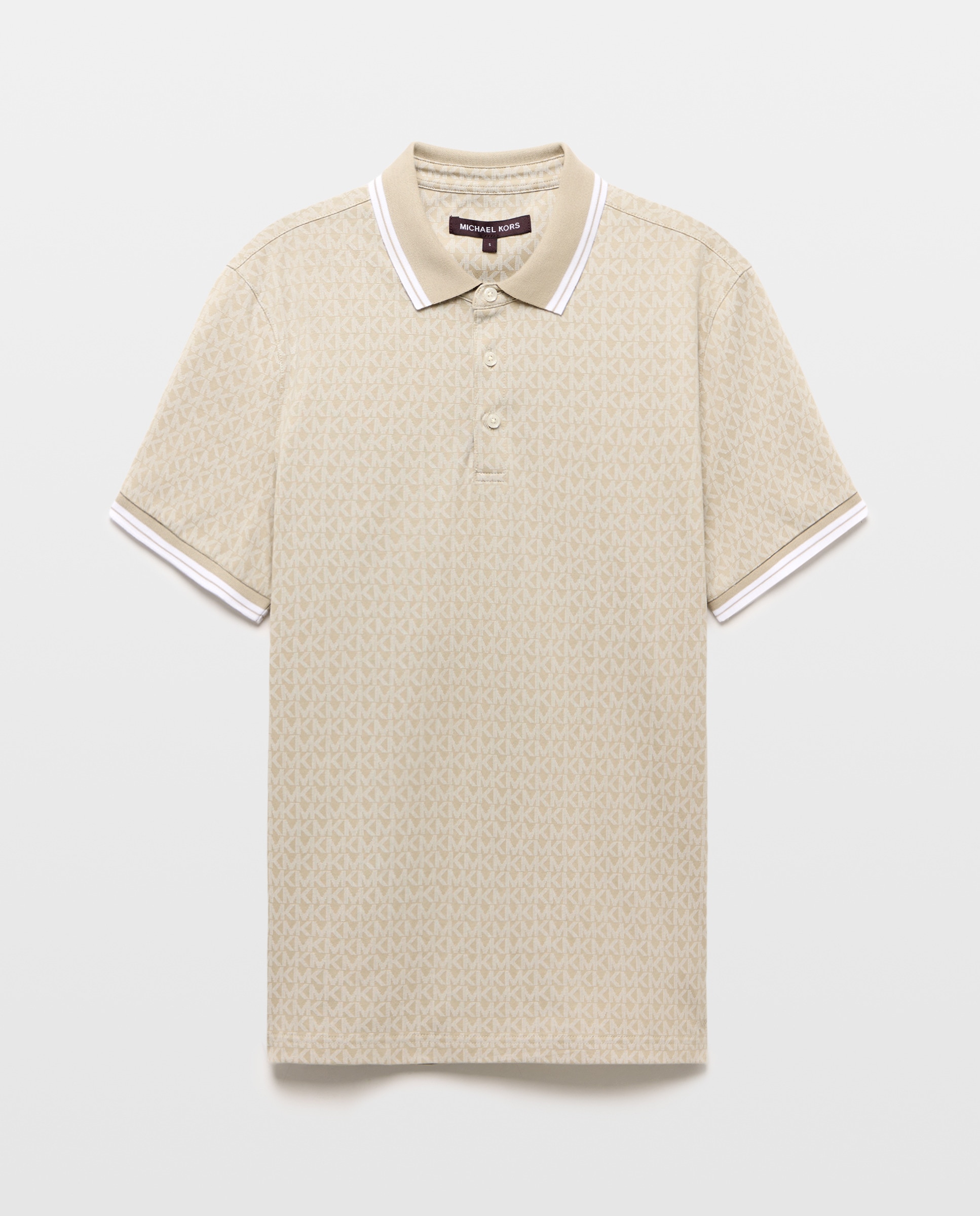 Polo de Manga Curta com Estampado de Logótipos Bege-4
