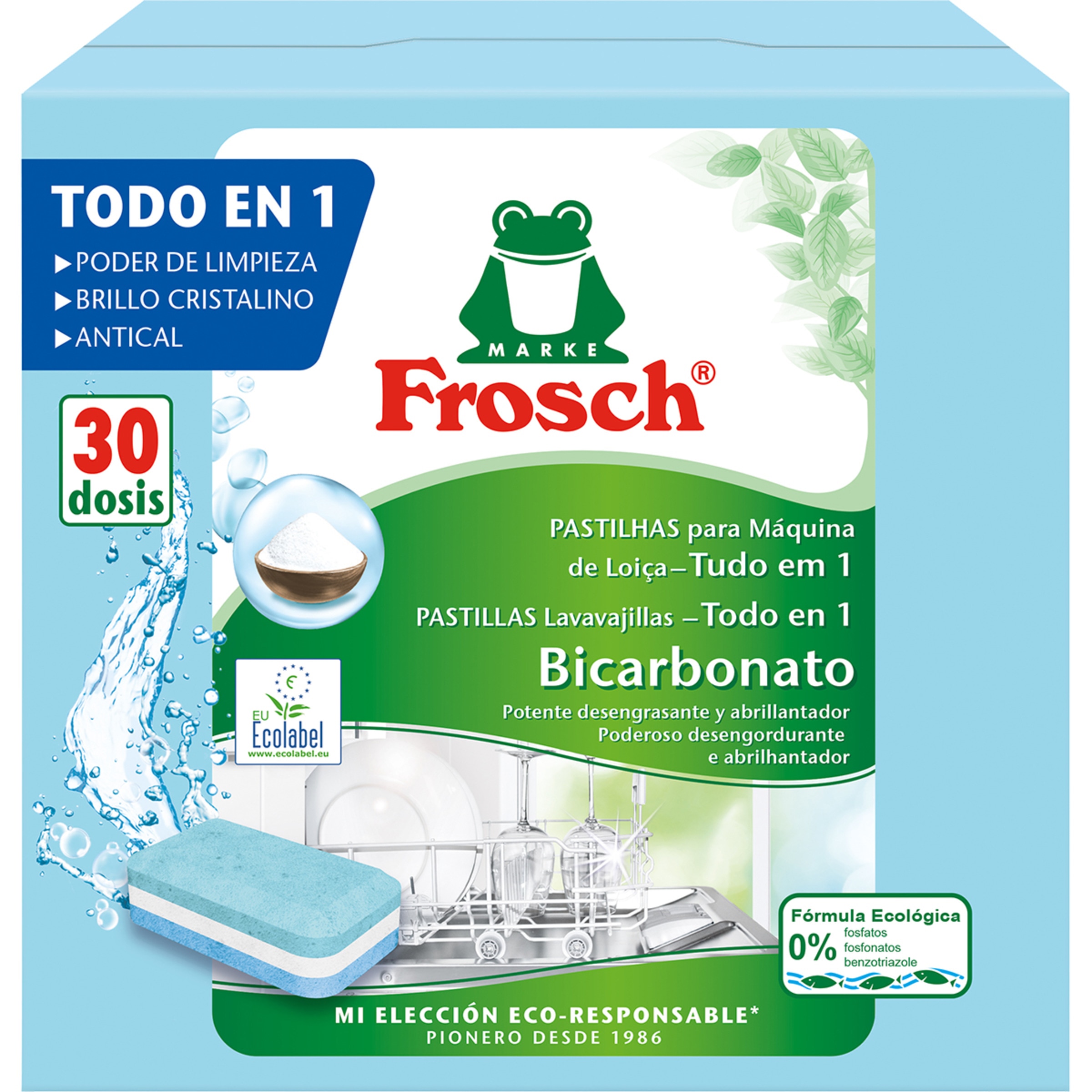detergente lavavajillas con Bicarbonato Sódico caja 30 pastillas