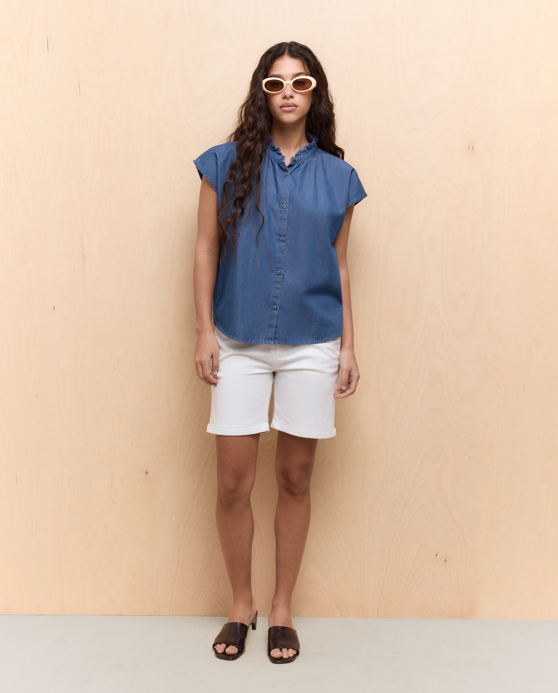 Camisa de Ganga sem Mangas Azul-índigo-2