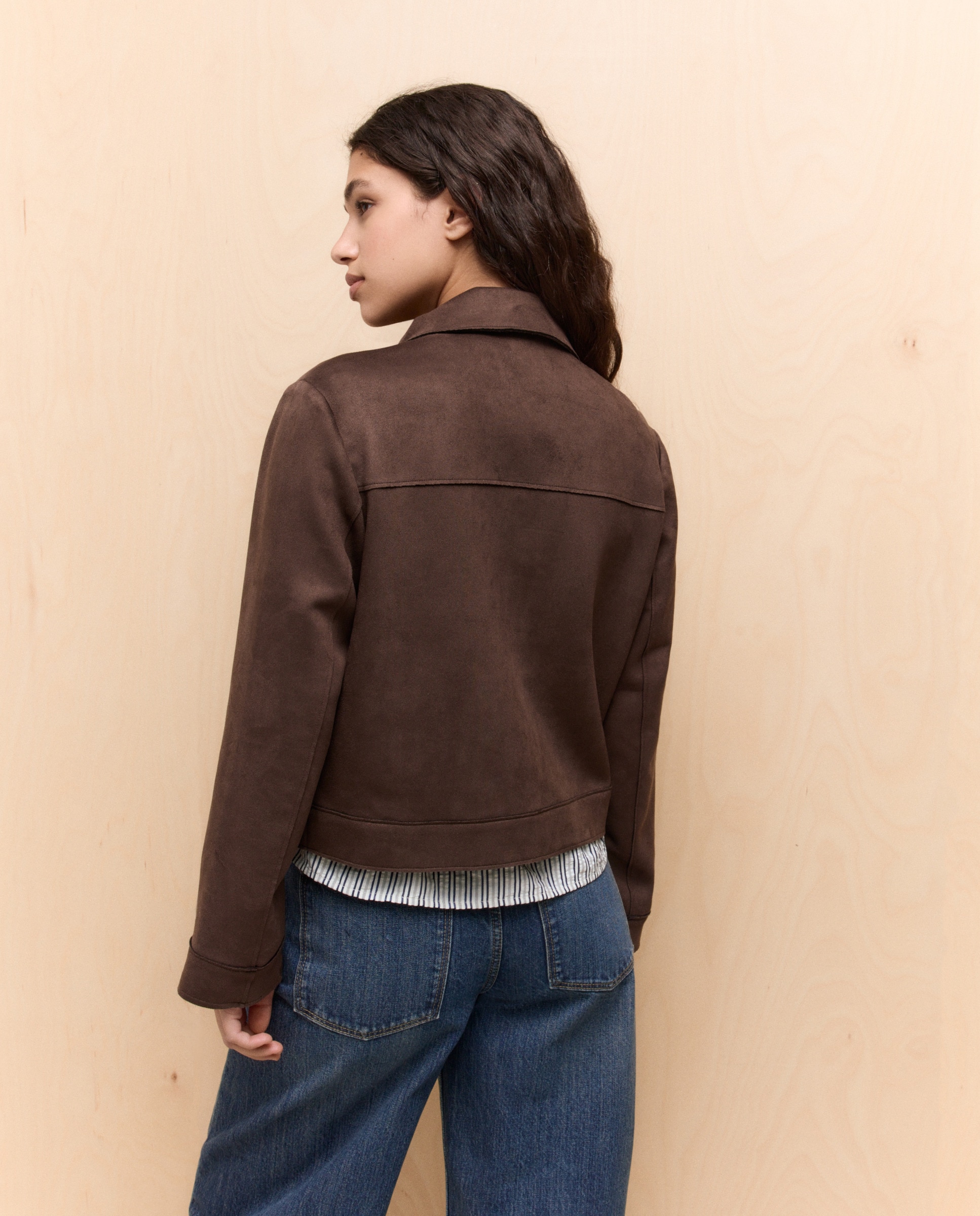 Blusão com Efeito de Camurça Chocolate-3