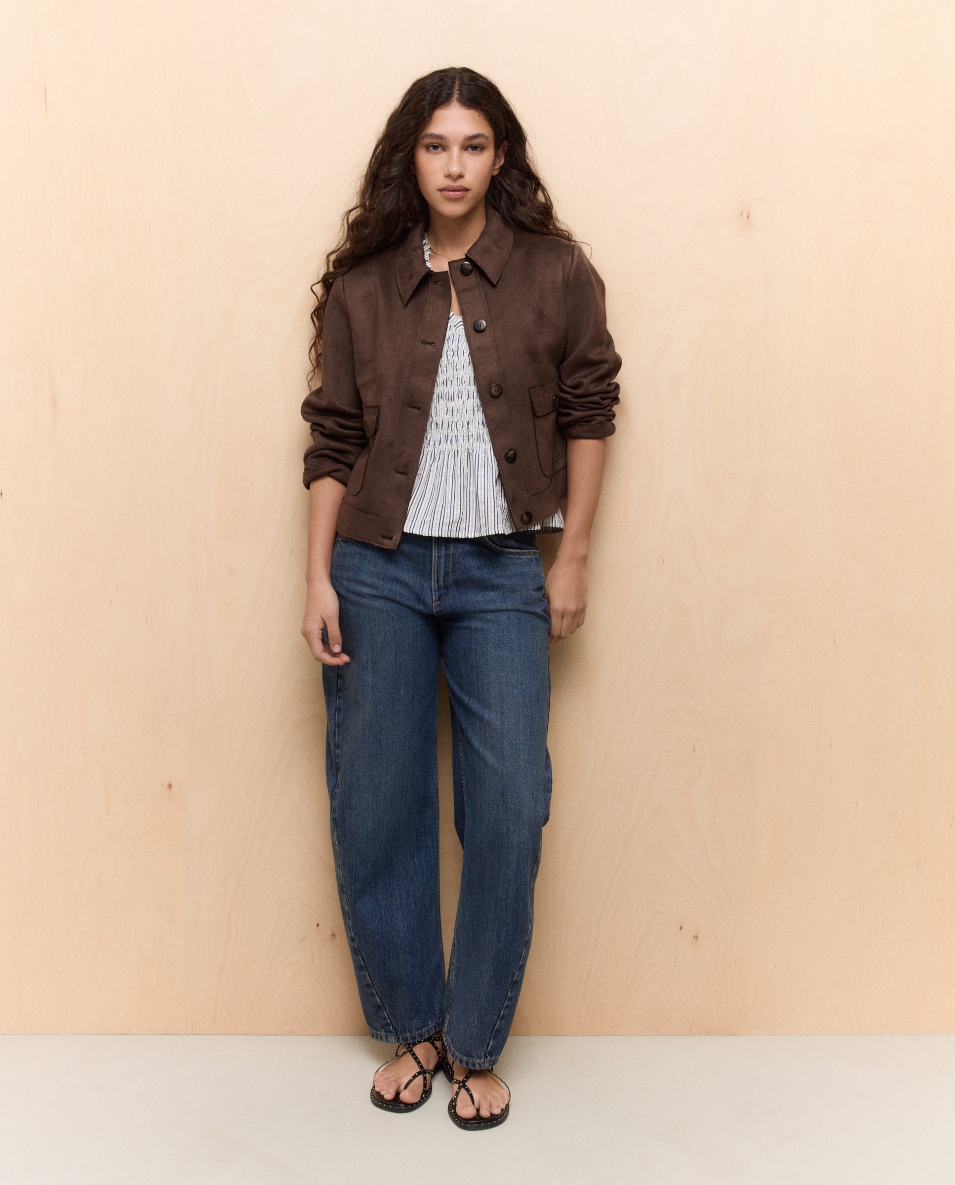 Blusão com Efeito de Camurça Chocolate-2