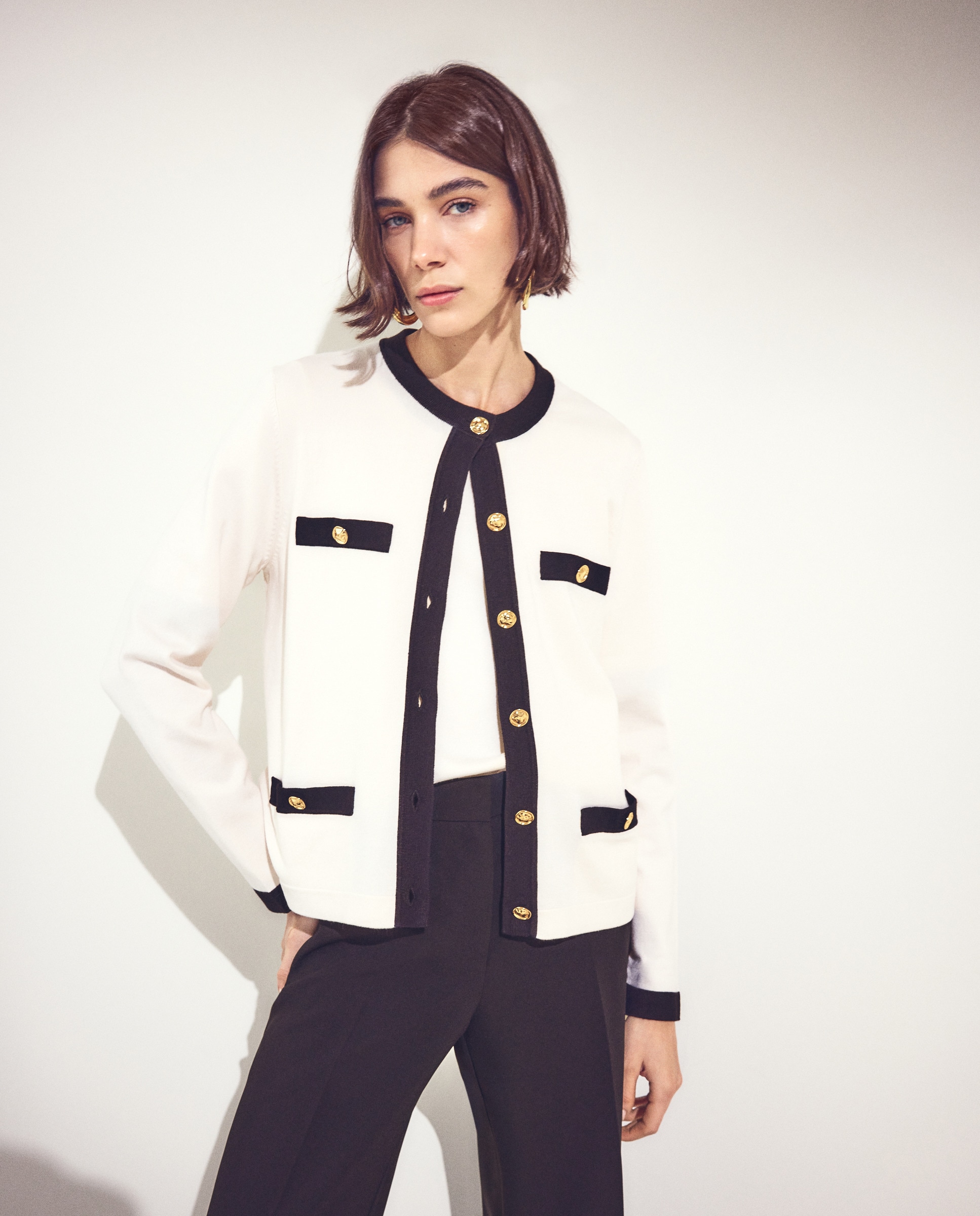 Twin Set Fitted Casaco e Camisola de Malha Lisos 120 Cru-1