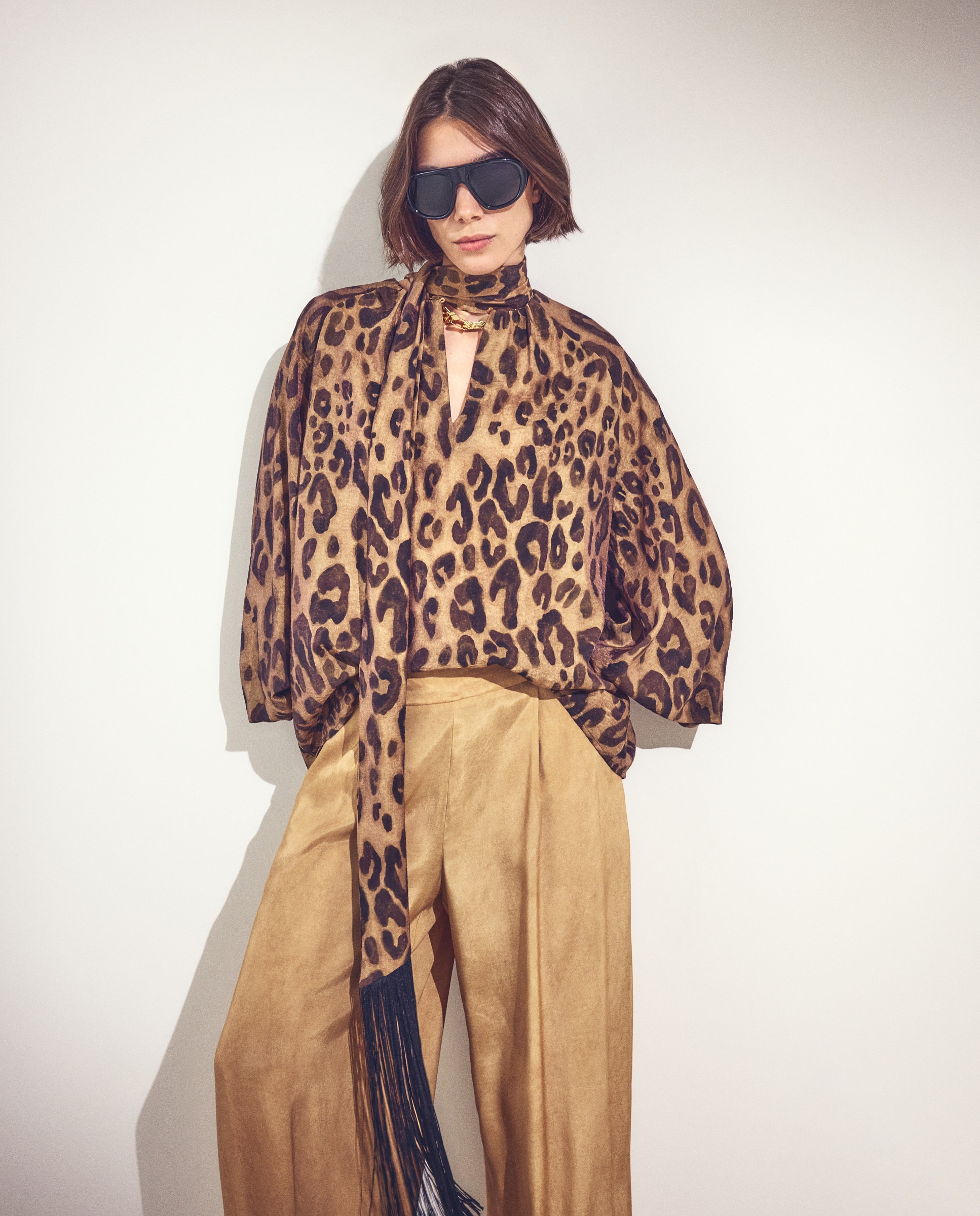 Blusa de Manga Comprida com Animal Print Castanho-2