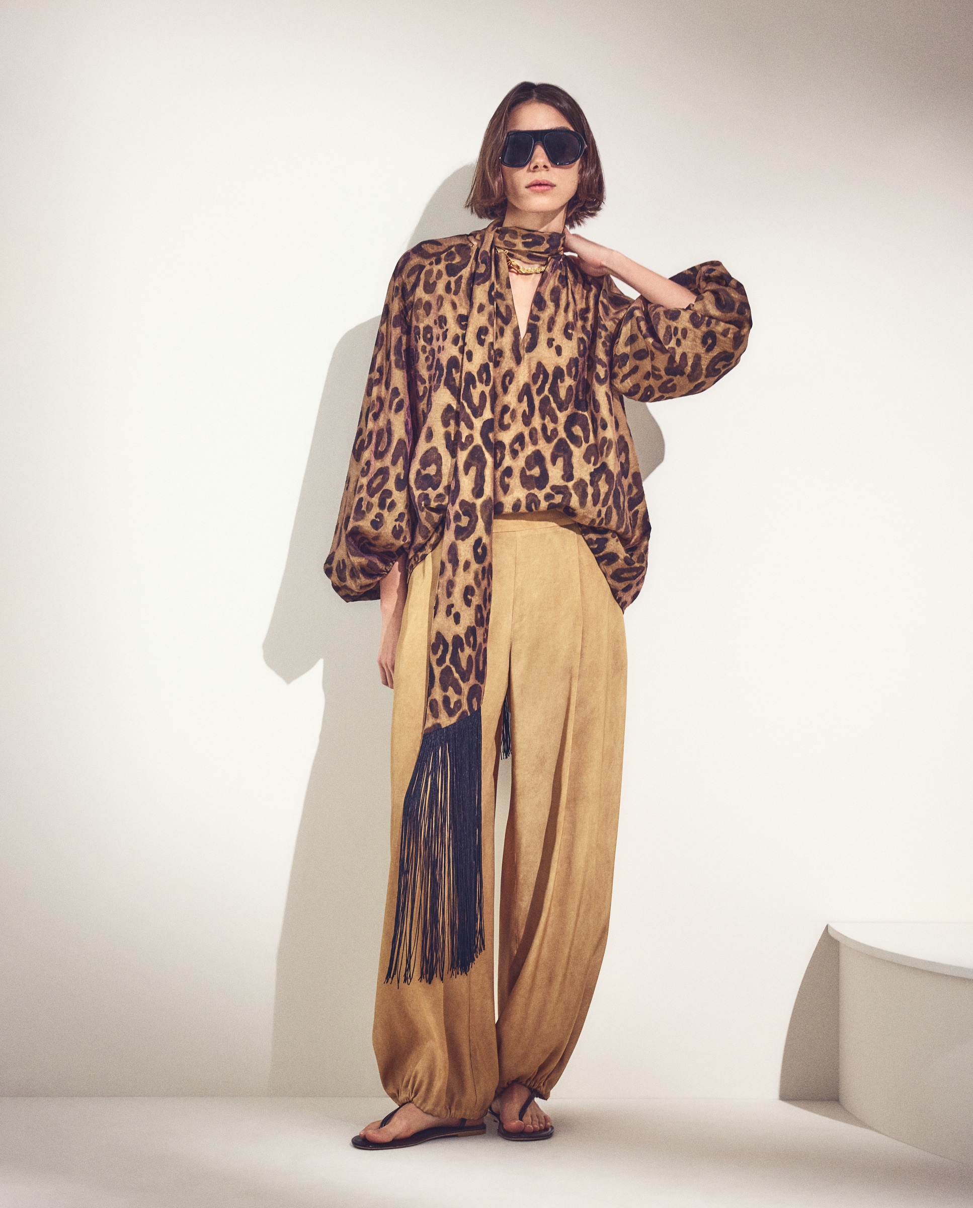 Blusa de Manga Comprida com Animal Print Castanho-1