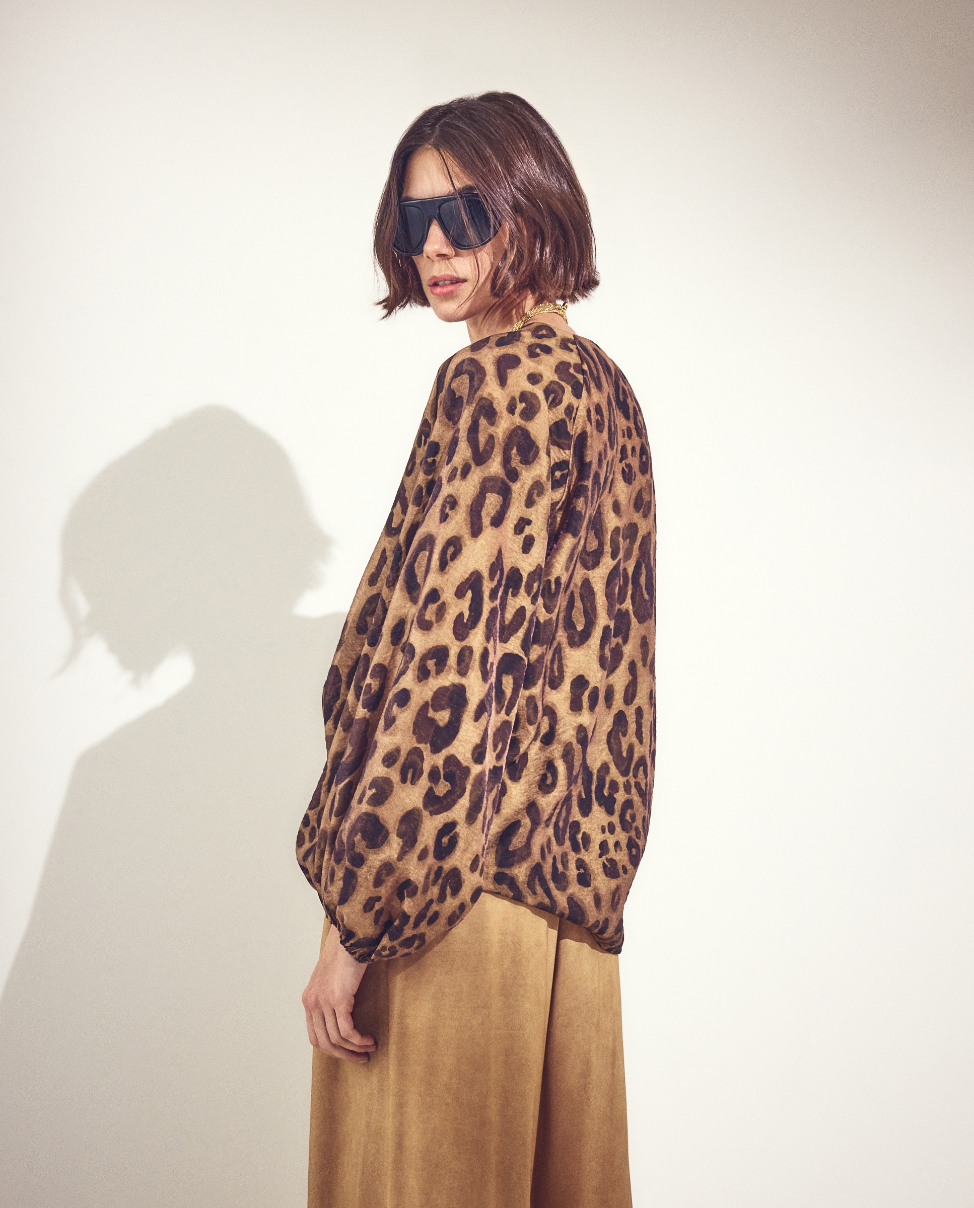 Blusa de Manga Comprida com Animal Print Castanho-3