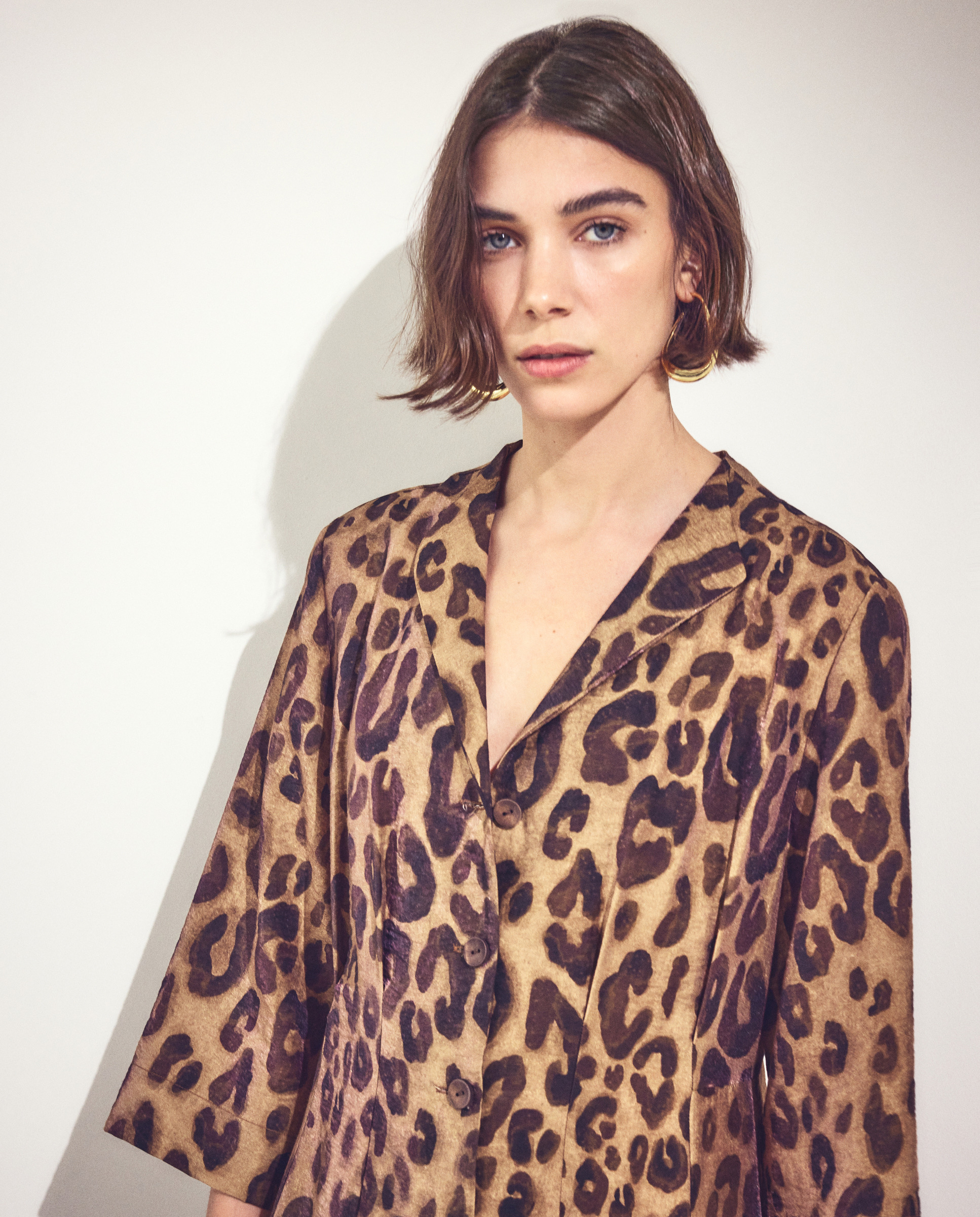 Vestido de manga comprida com animal print Castanho-3