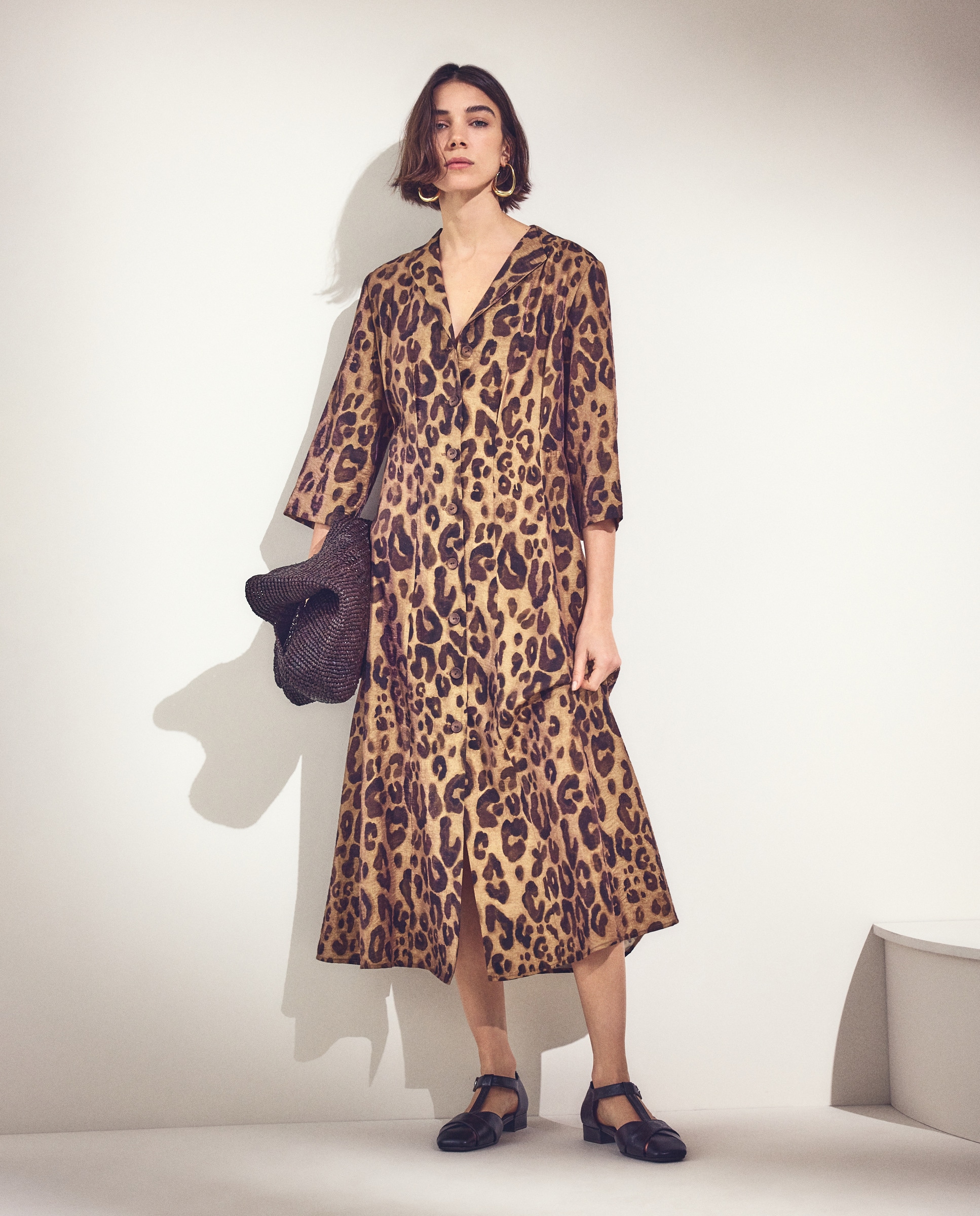 Vestido de manga comprida com animal print Castanho-2
