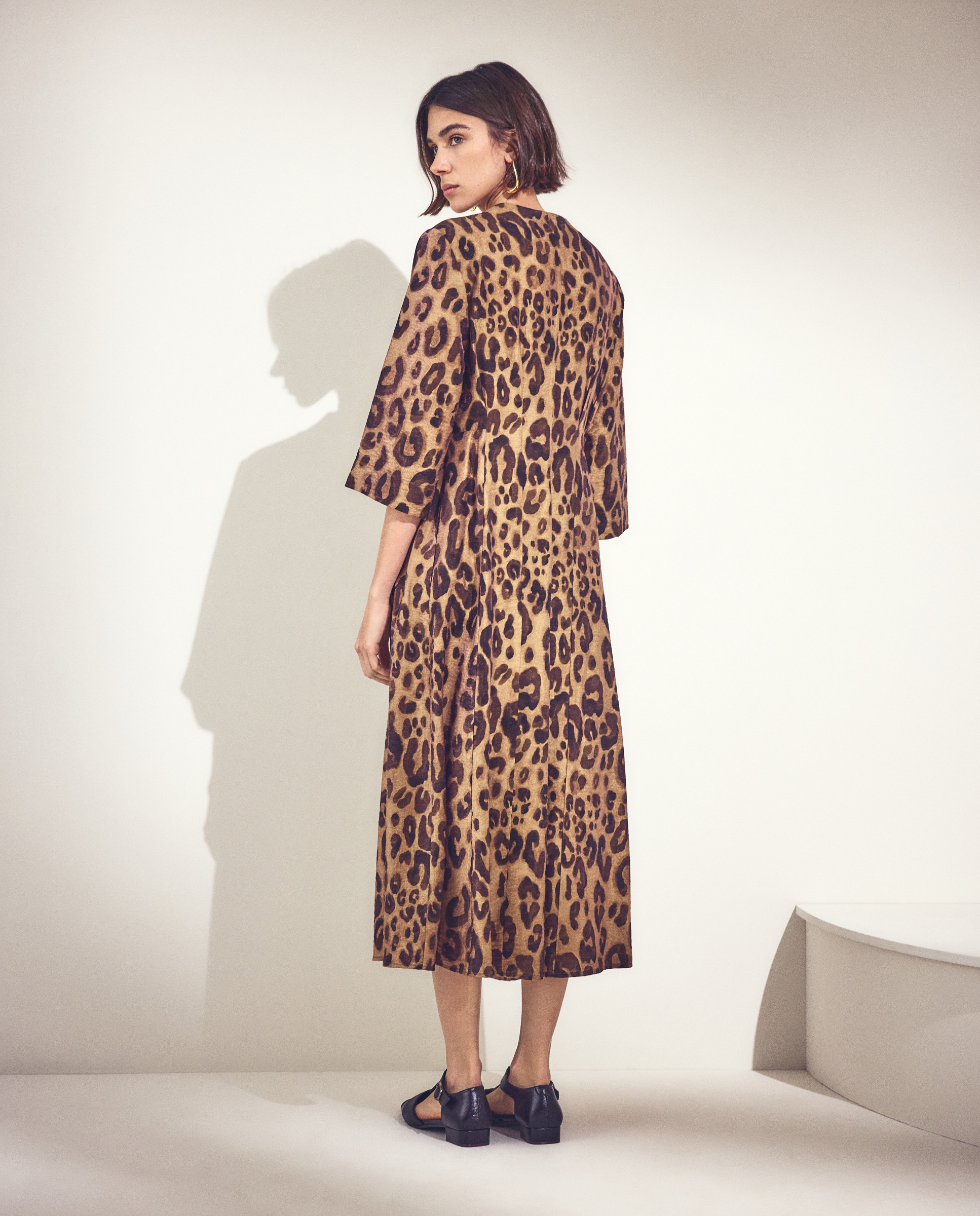 Vestido de manga comprida com animal print Castanho-4
