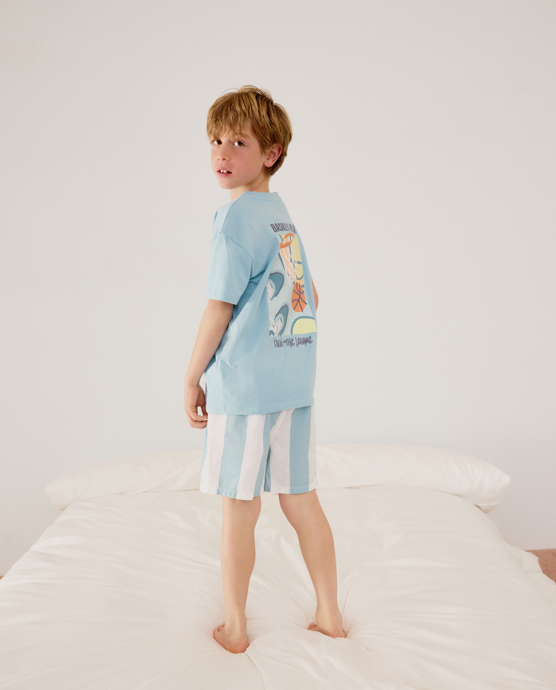 Pijama Curto Misto com Estampado de Fantasia Azul-3